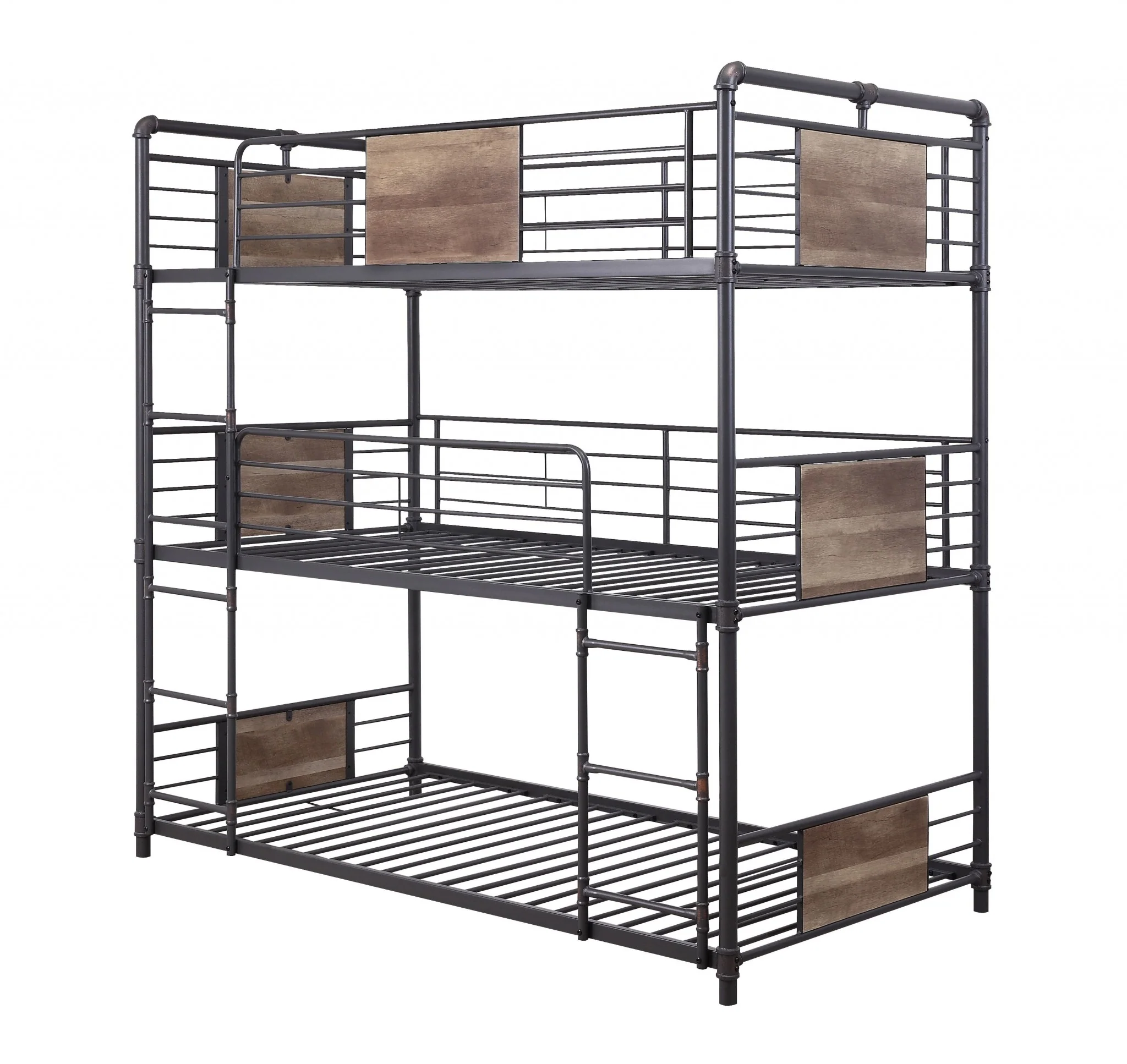 Sandy Black Dark Bronze Handbrushed Metal Wood Triple Bunk Bed Twin By Homeroots - Image 2