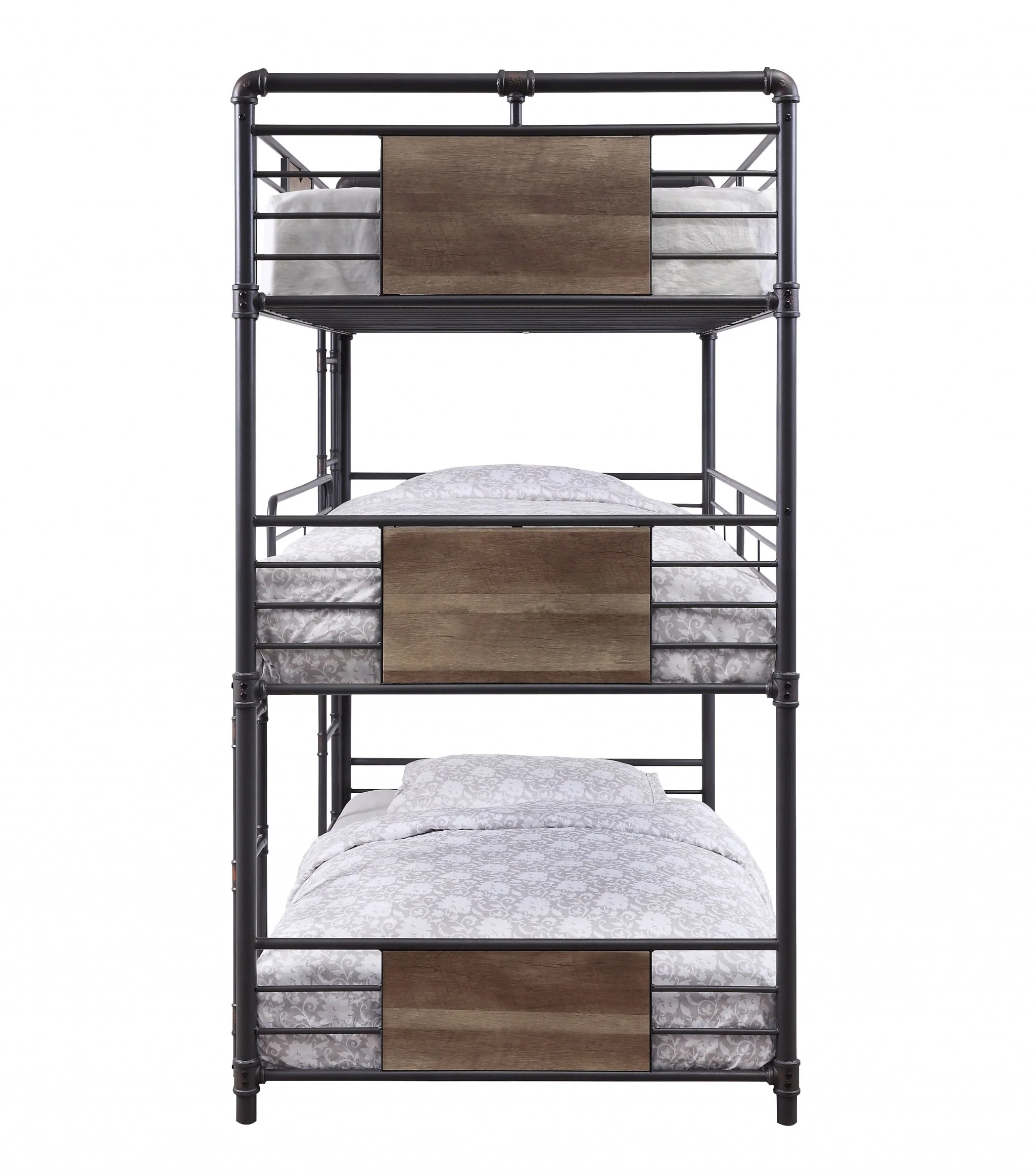 Sandy Black Dark Bronze Handbrushed Metal Wood Triple Bunk Bed Twin By Homeroots - Image 3