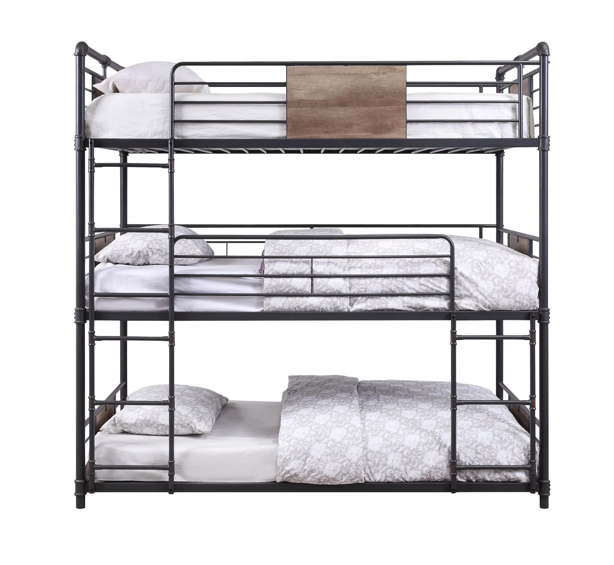Sandy Black Dark Bronze Handbrushed Metal Wood Triple Bunk Bed Twin By Homeroots - Image 4