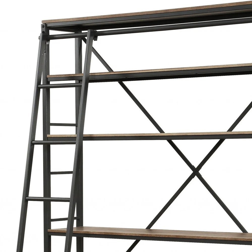 Sandy Gray Metal Tube Bookcase With Ladder By Homeroots - Image 3
