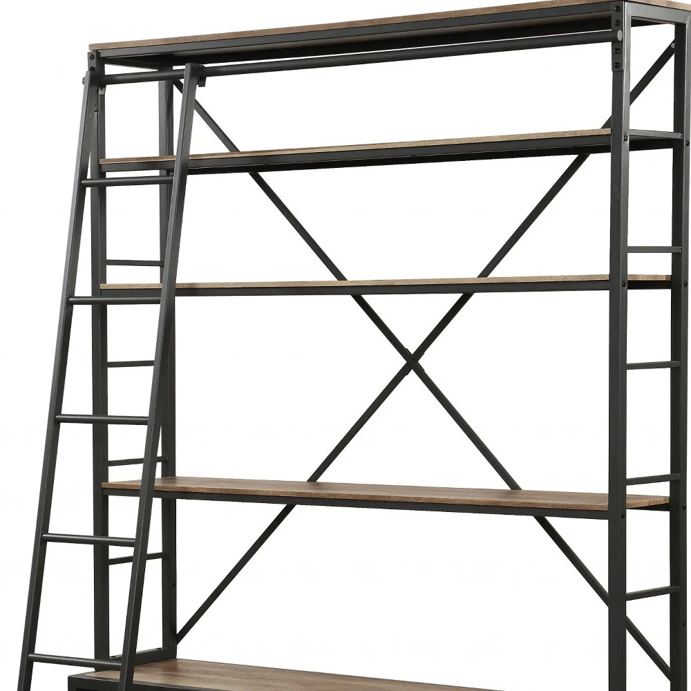 Sandy Gray Metal Tube Bookcase With Ladder By Homeroots - Image 4