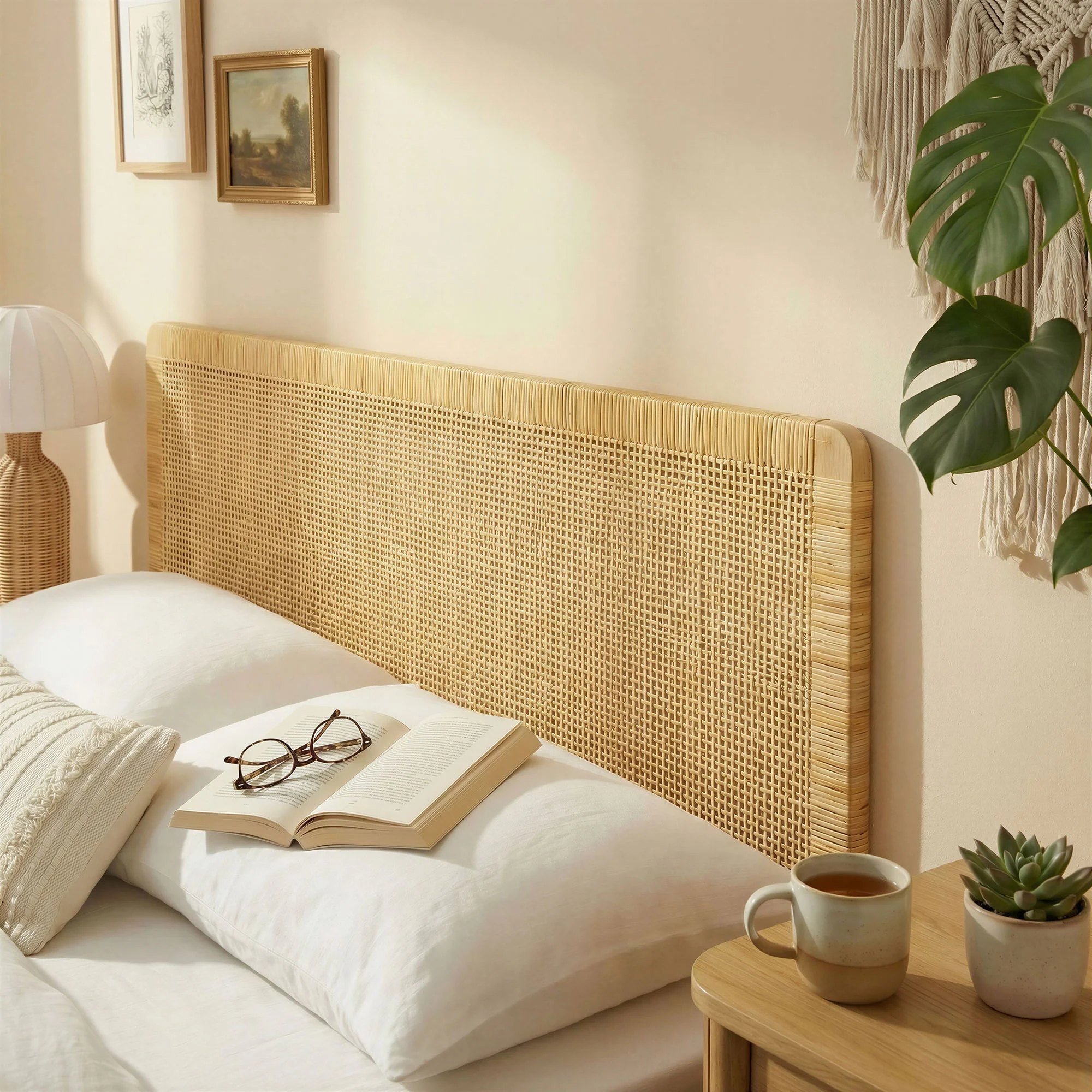 Sandy Wall Mounted Wood and Rattan Full Size Headboard by Modway - Image 6