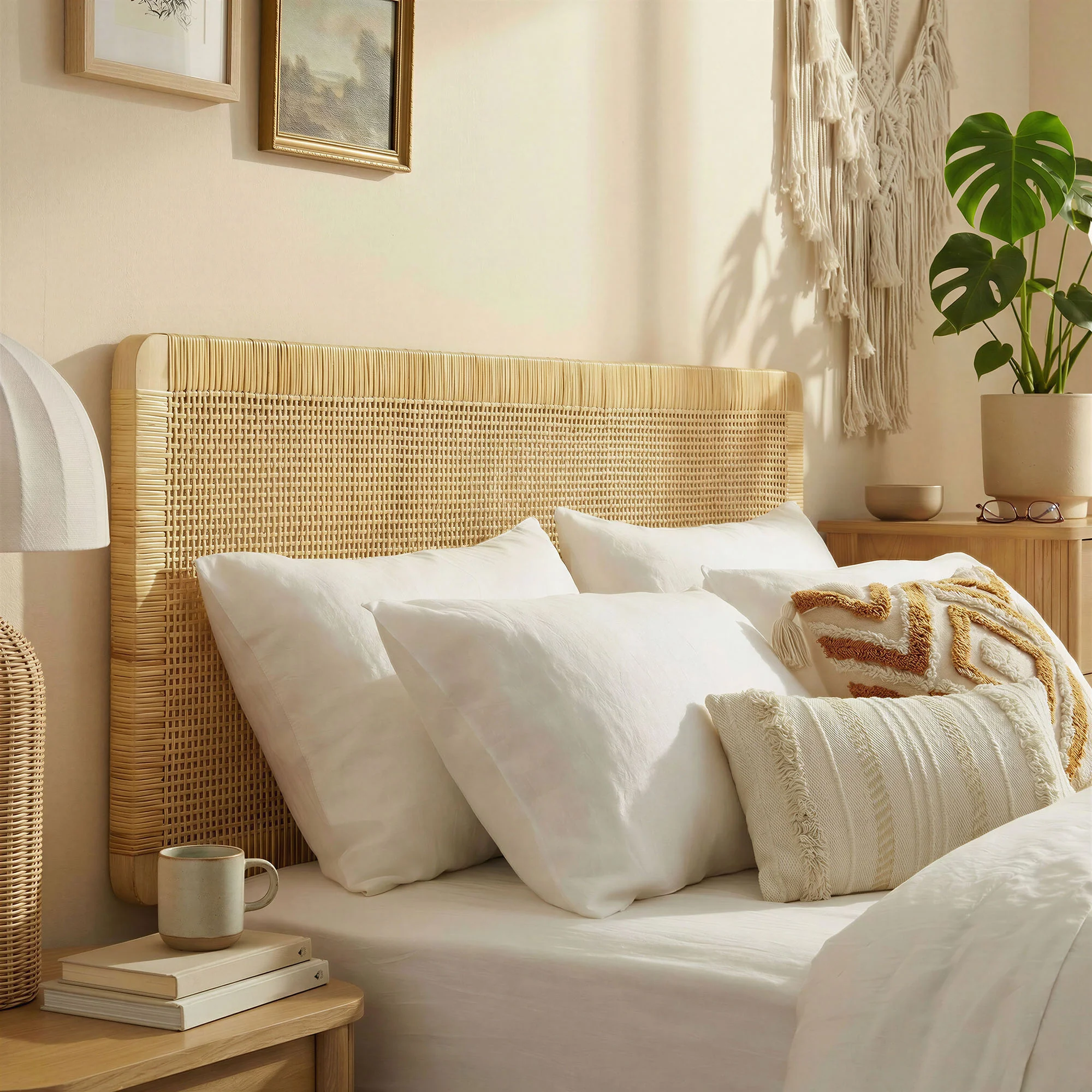 Sandy Wall Mounted Wood and Rattan Queen Size Headboard by Modway - Image 5