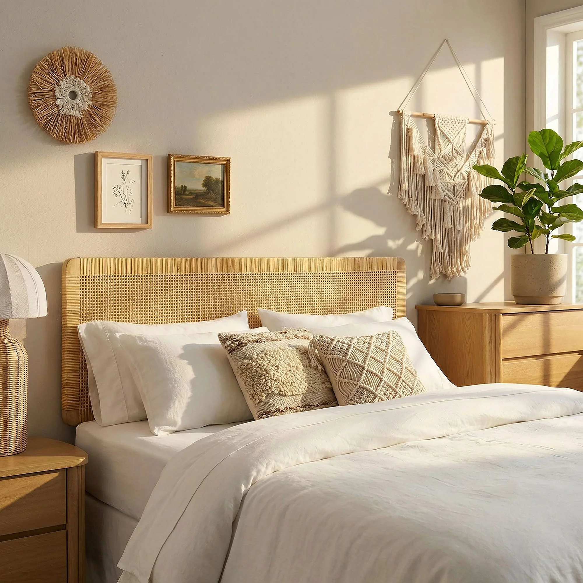 Sandy Wall Mounted Wood and Rattan Queen Size Headboard by Modway - Image 7