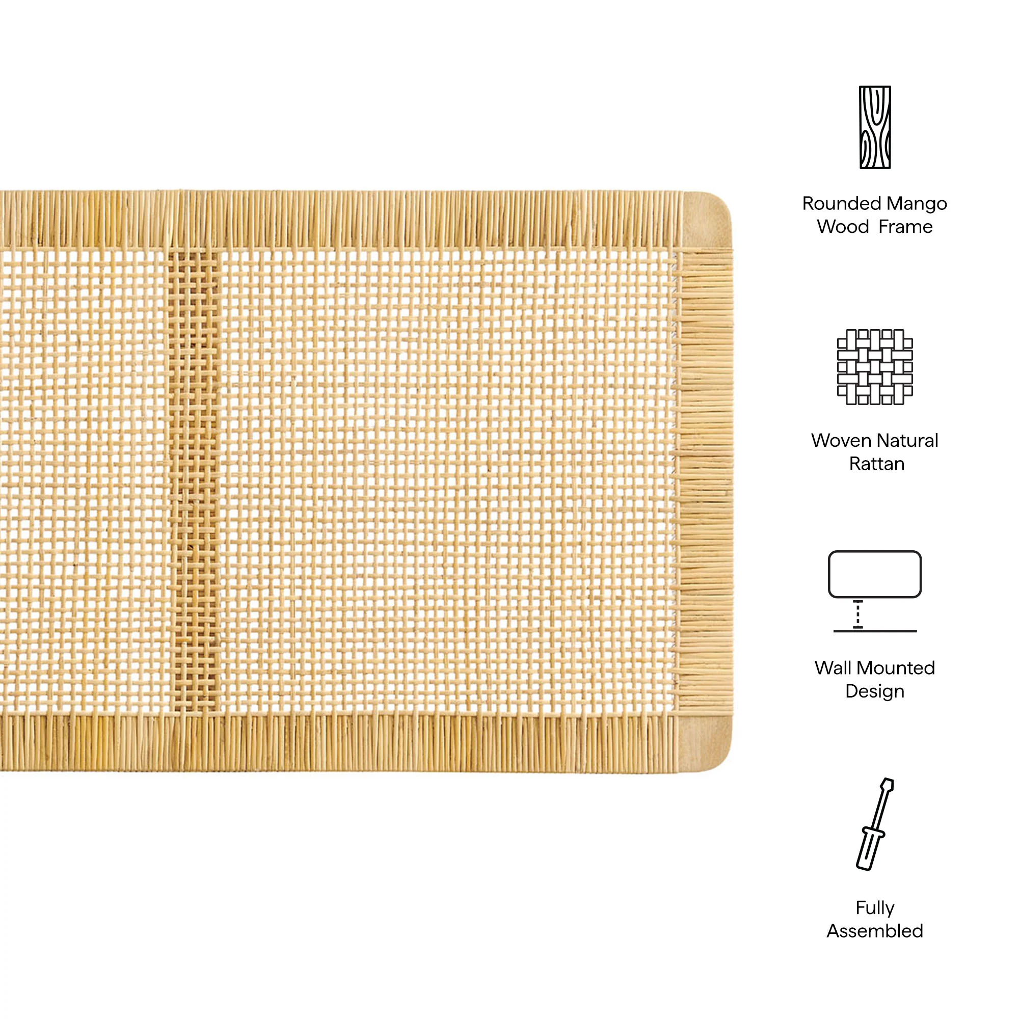Sandy Wall Mounted Wood and Rattan Queen Size Headboard by Modway - Image 8