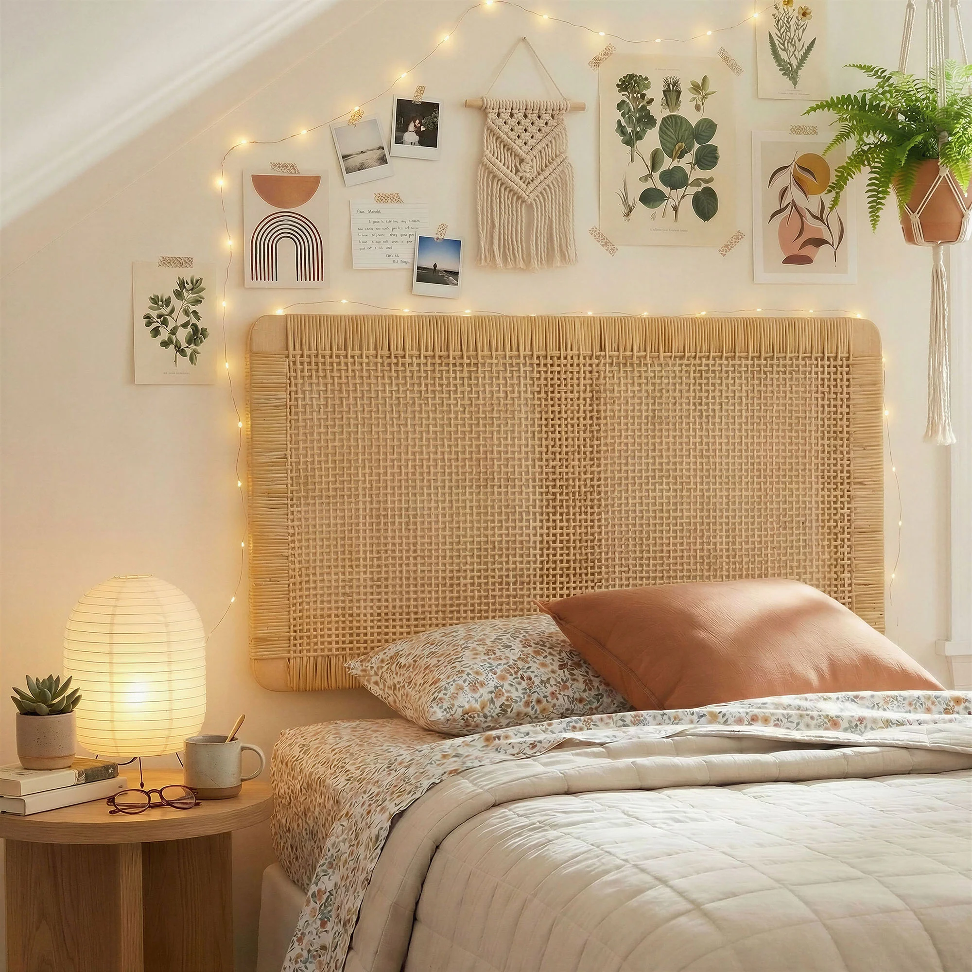 Sandy Wall Mounted Wood and Rattan Twin Size Headboard by Modway - Image 6
