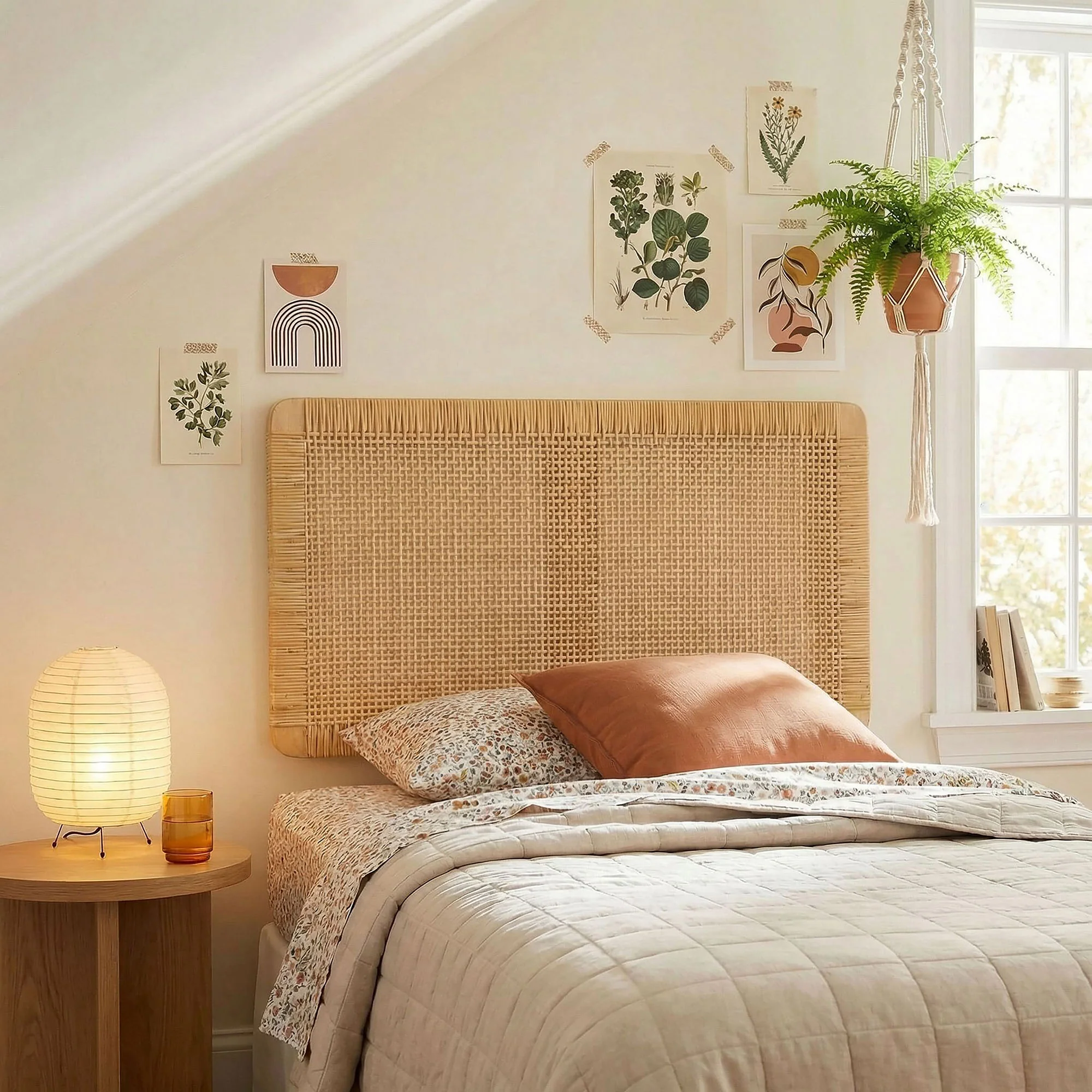 Sandy Wall Mounted Wood and Rattan Twin Size Headboard by Modway - Image 7