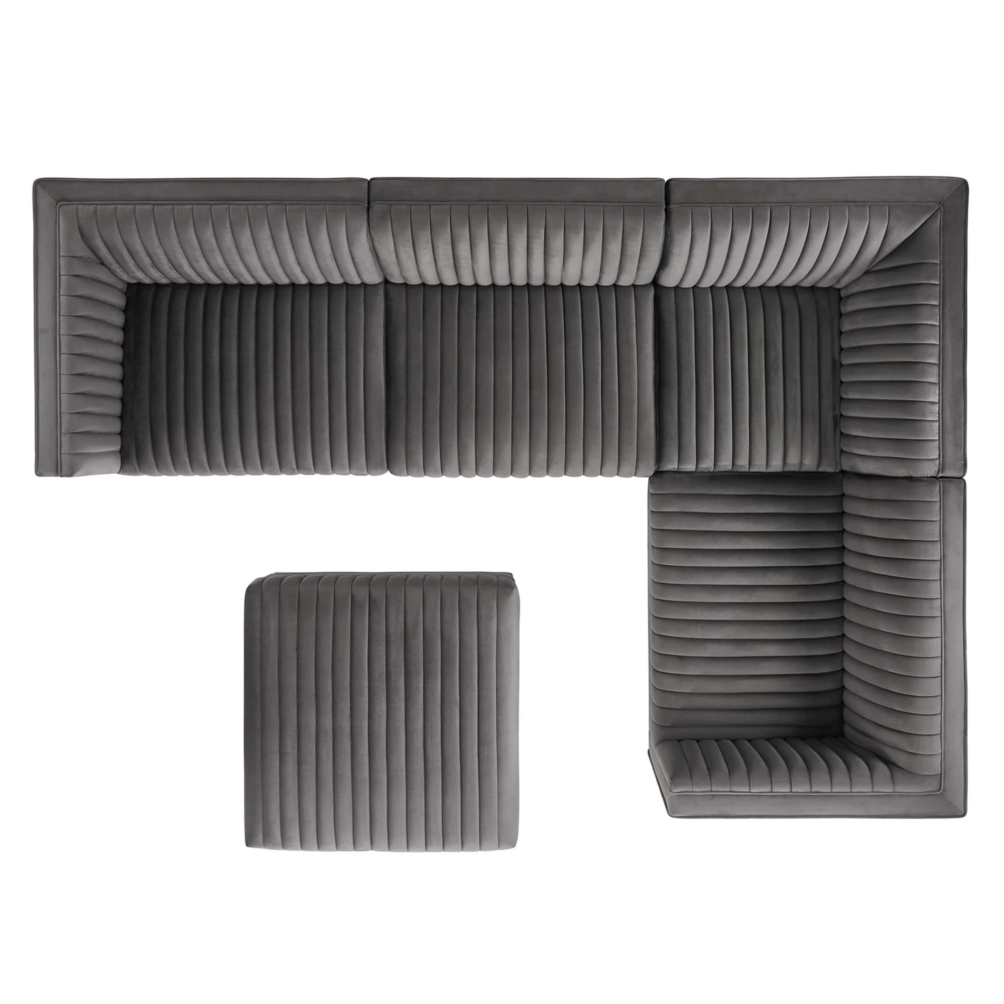 Sanguine 5-Piece Channel Tufted Performance Velvet Right-Facing Modular Sectional Sofa by Modway - Image 2