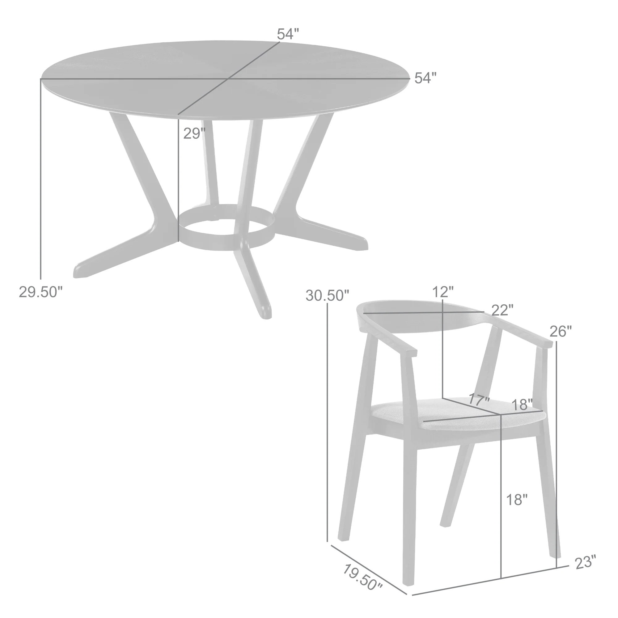 Santana 5 Piece Round Black Wood Dining Table Set with Charcoal Fabric By Armen Living - Image 10