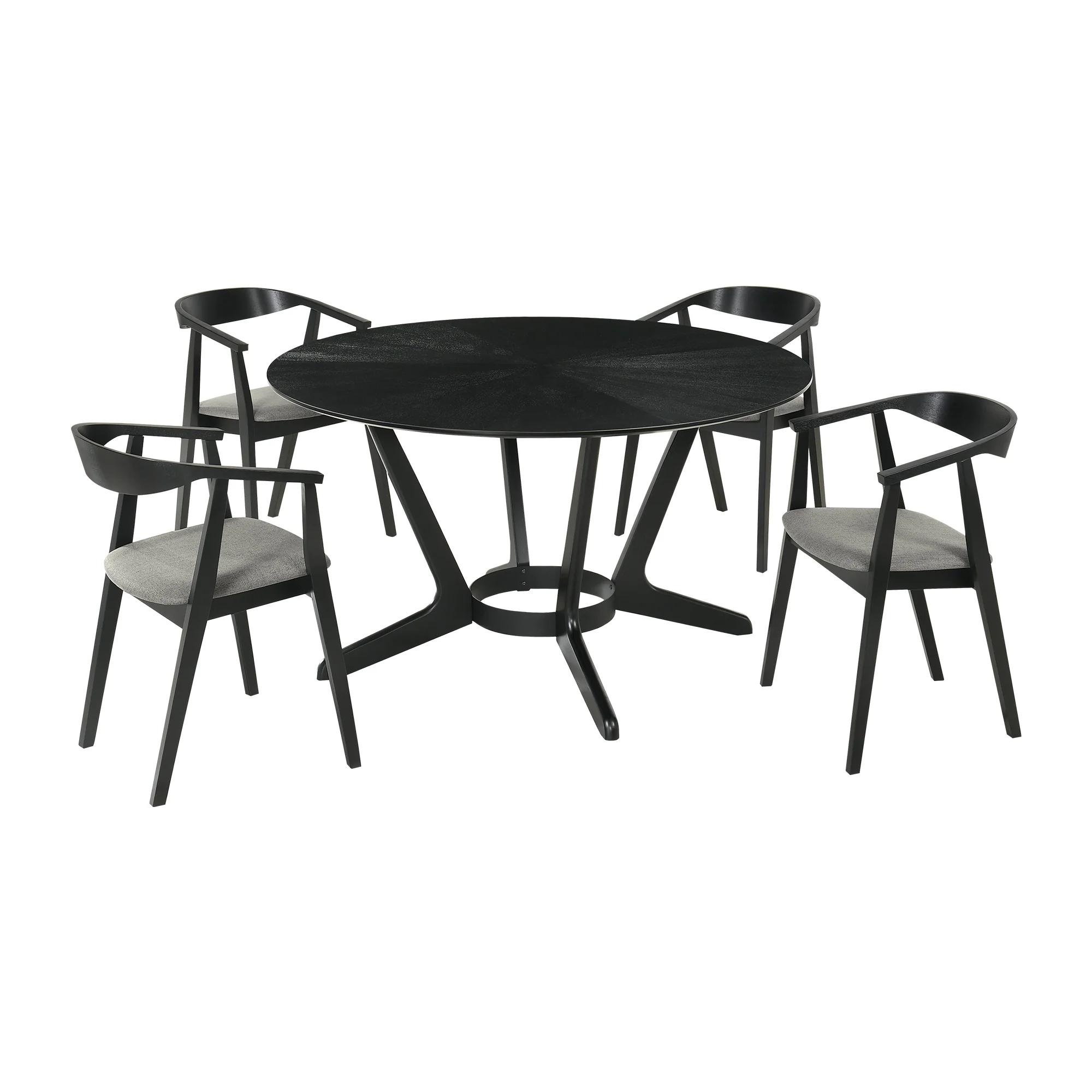 Santana 5 Piece Round Black Wood Dining Table Set with Charcoal Fabric By Armen Living - Image 2