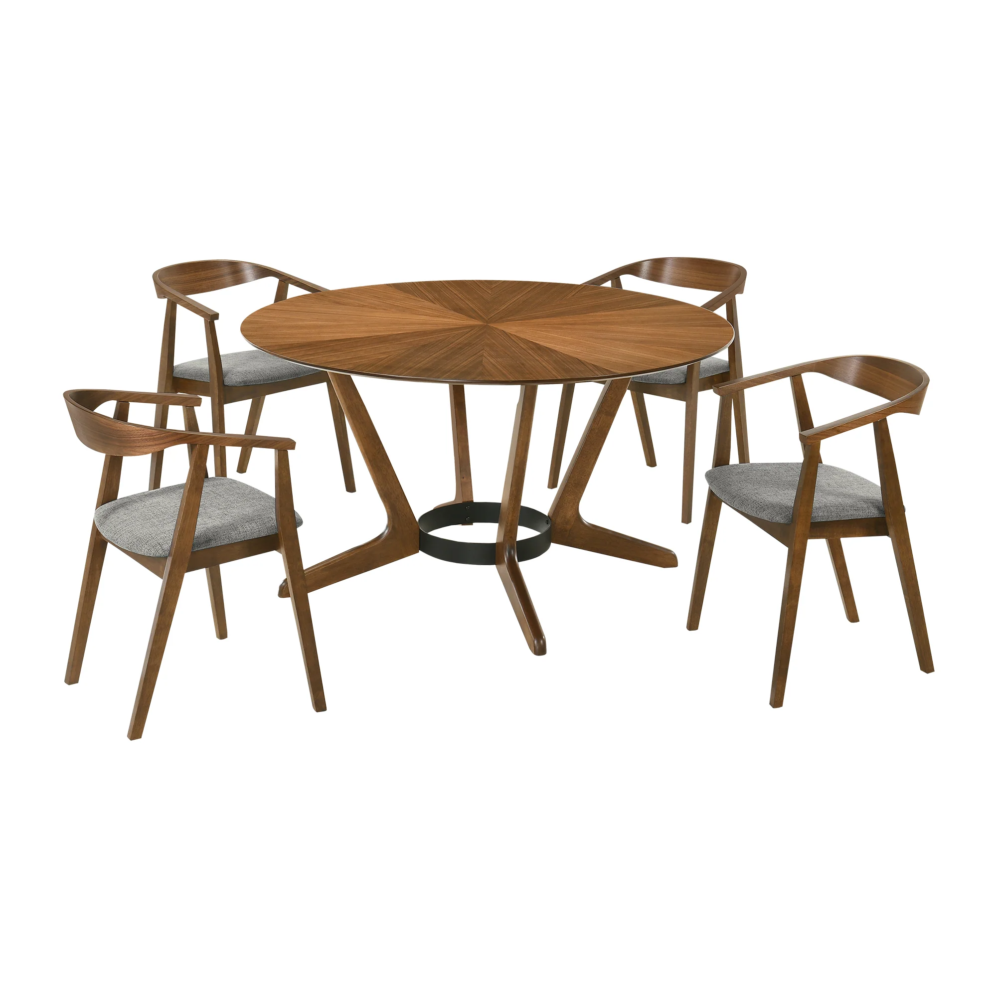Santana 5 Piece Round Walnut Wood Dining Table Set with Blue Fabric By Armen Living - Image 13