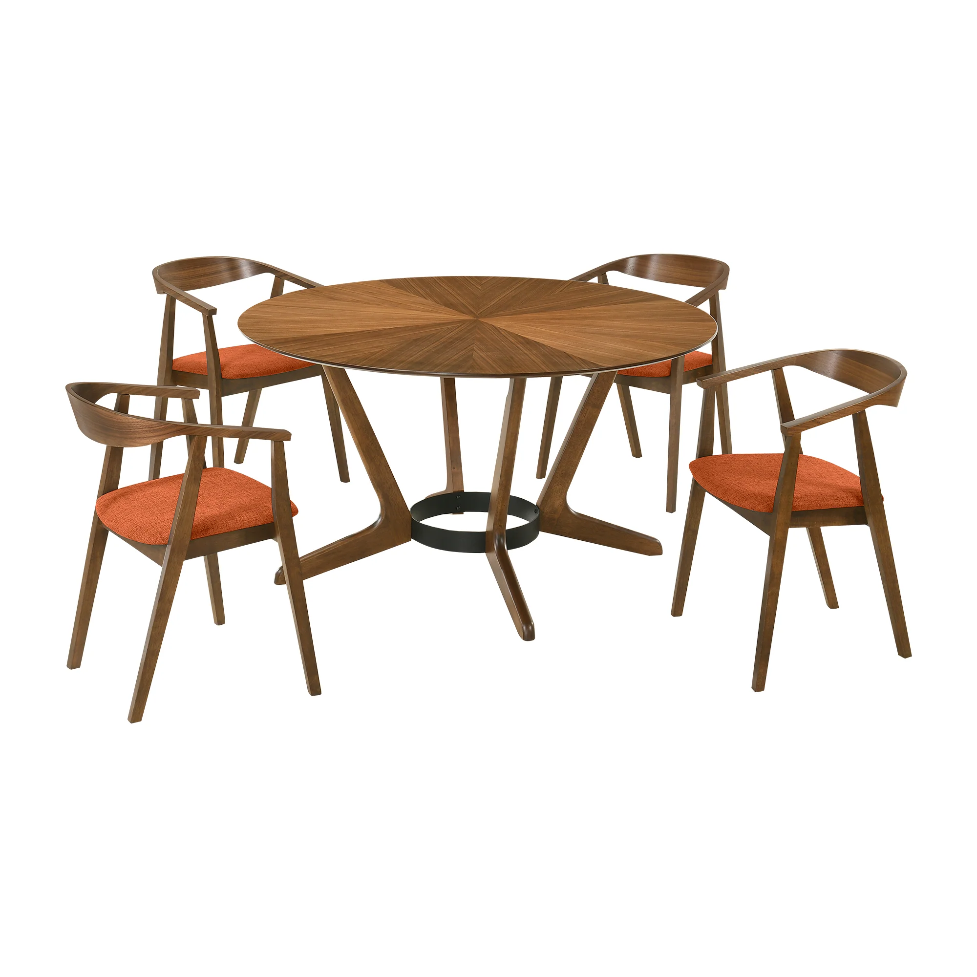 Santana 5 Piece Round Walnut Wood Dining Table Set with Blue Fabric By Armen Living - Image 24