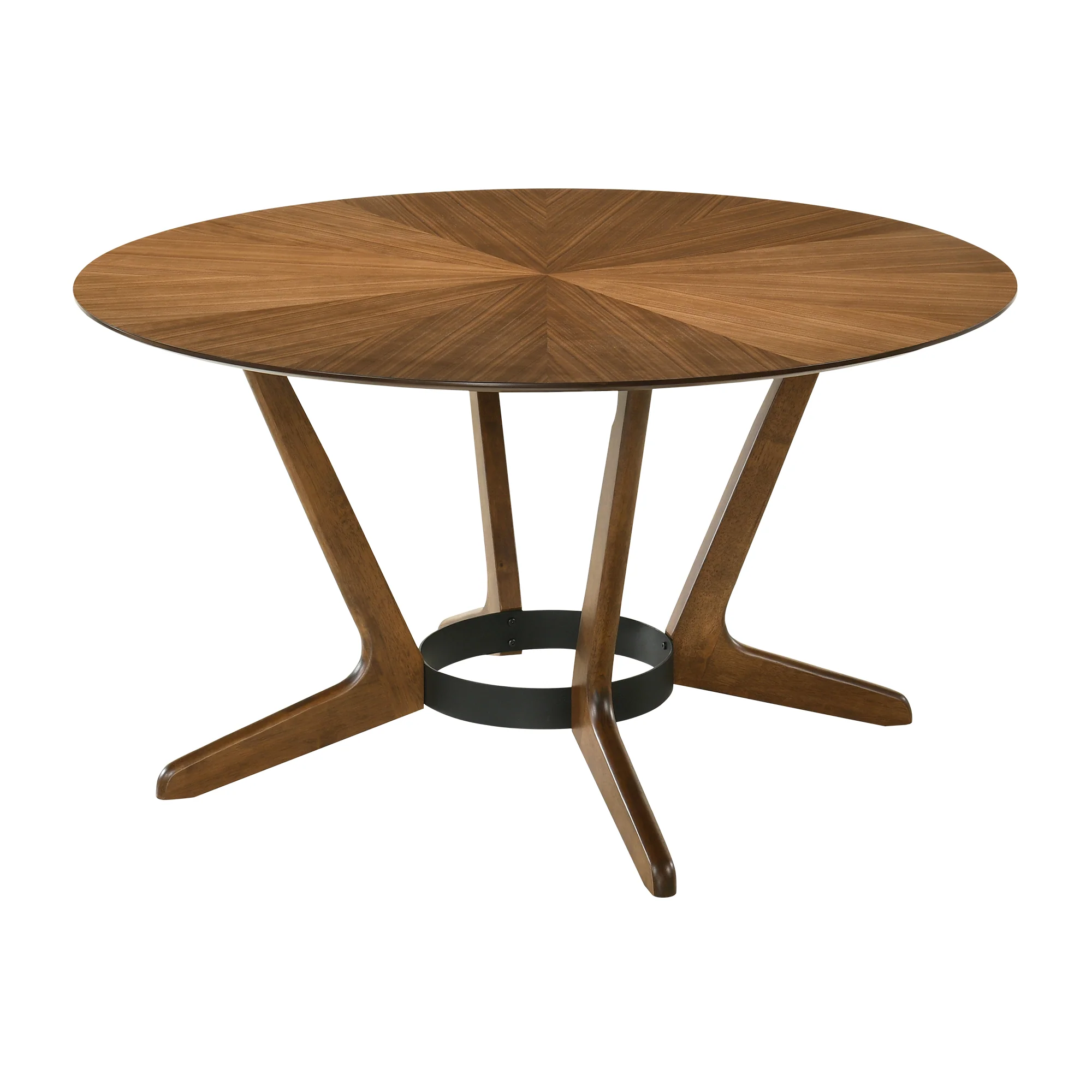Santana 5 Piece Round Walnut Wood Dining Table Set with Blue Fabric By Armen Living - Image 5
