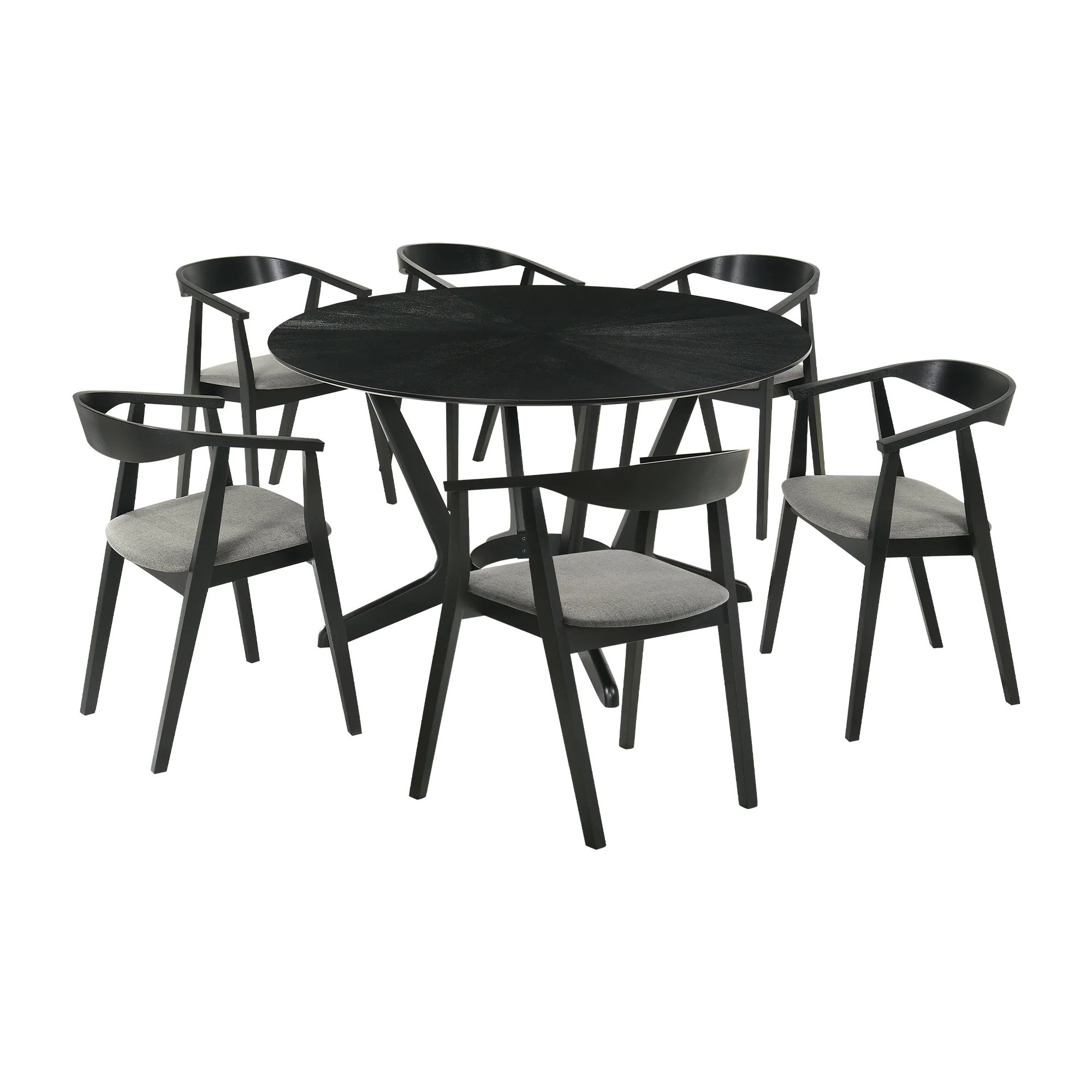 Santana 7 Piece Round Black Wood Dining Table Set with Charcoal Fabric By Armen Living - Image 2