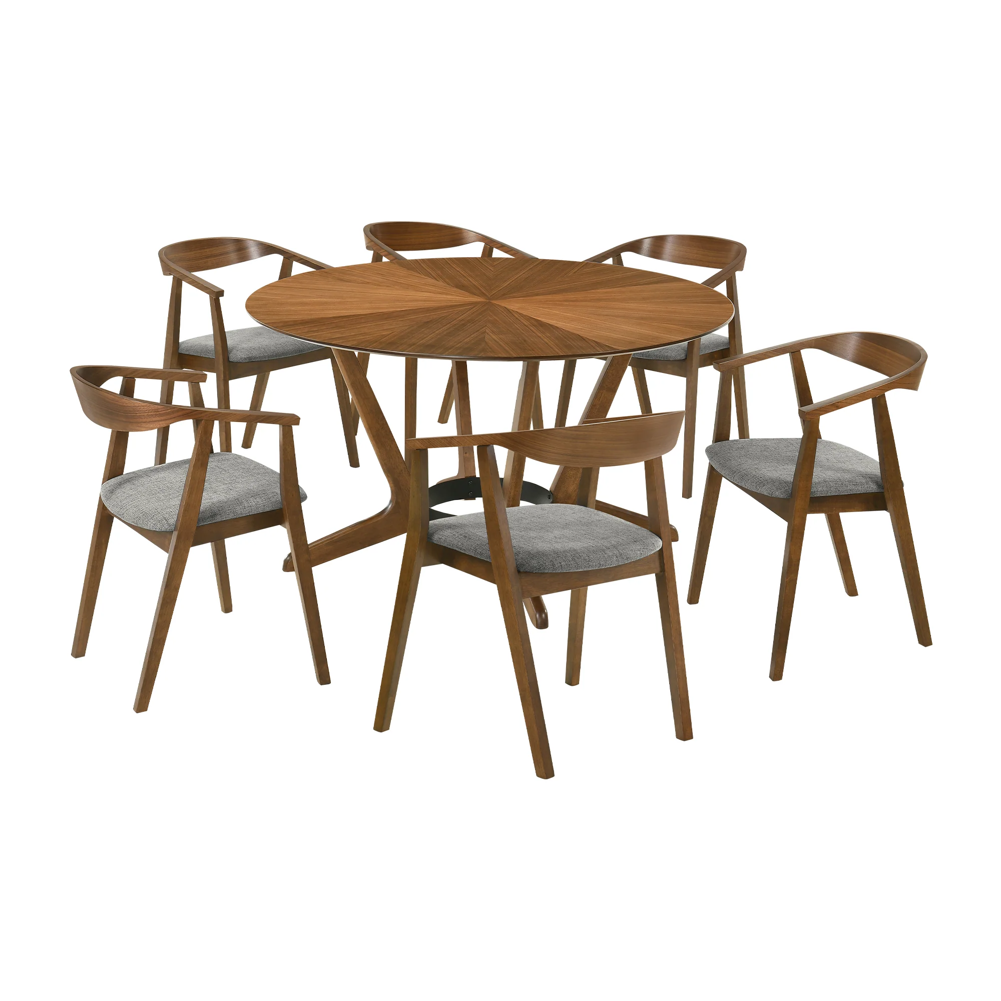 Santana 7 Piece Round Walnut Wood Dining Table Set with Blue Fabric By Armen Living - Image 13