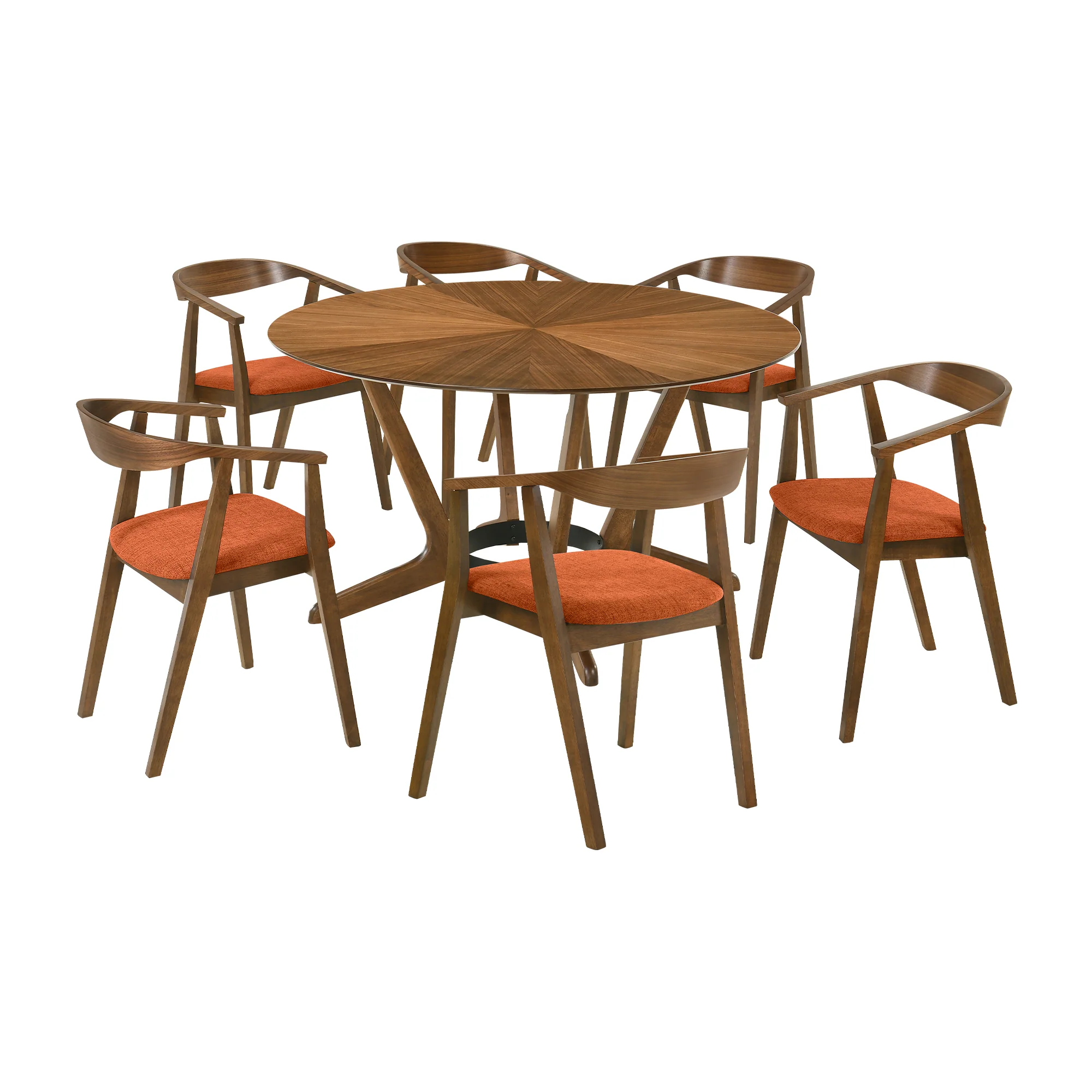 Santana 7 Piece Round Walnut Wood Dining Table Set with Blue Fabric By Armen Living - Image 24
