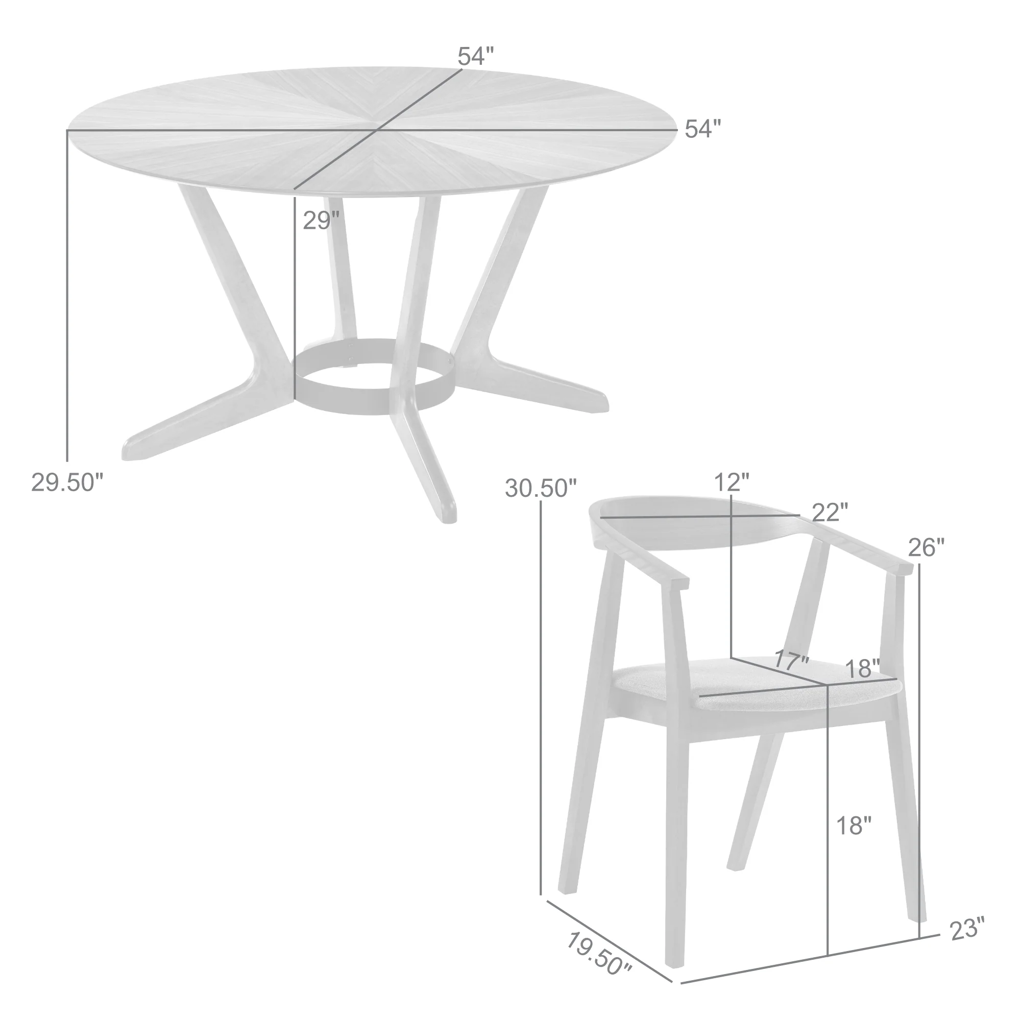Santana 7 Piece Round Walnut Wood Dining Table Set with Blue Fabric By Armen Living - Image 32