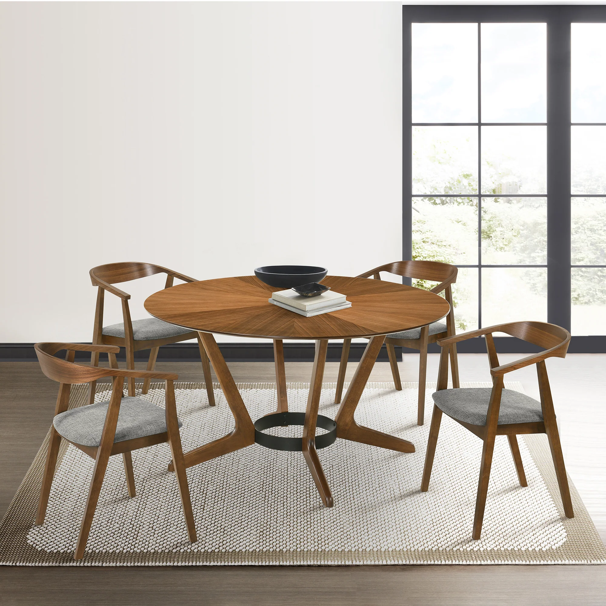 Santana Round Wood Dining Table in Walnut Finish By Armen Living - Image 2