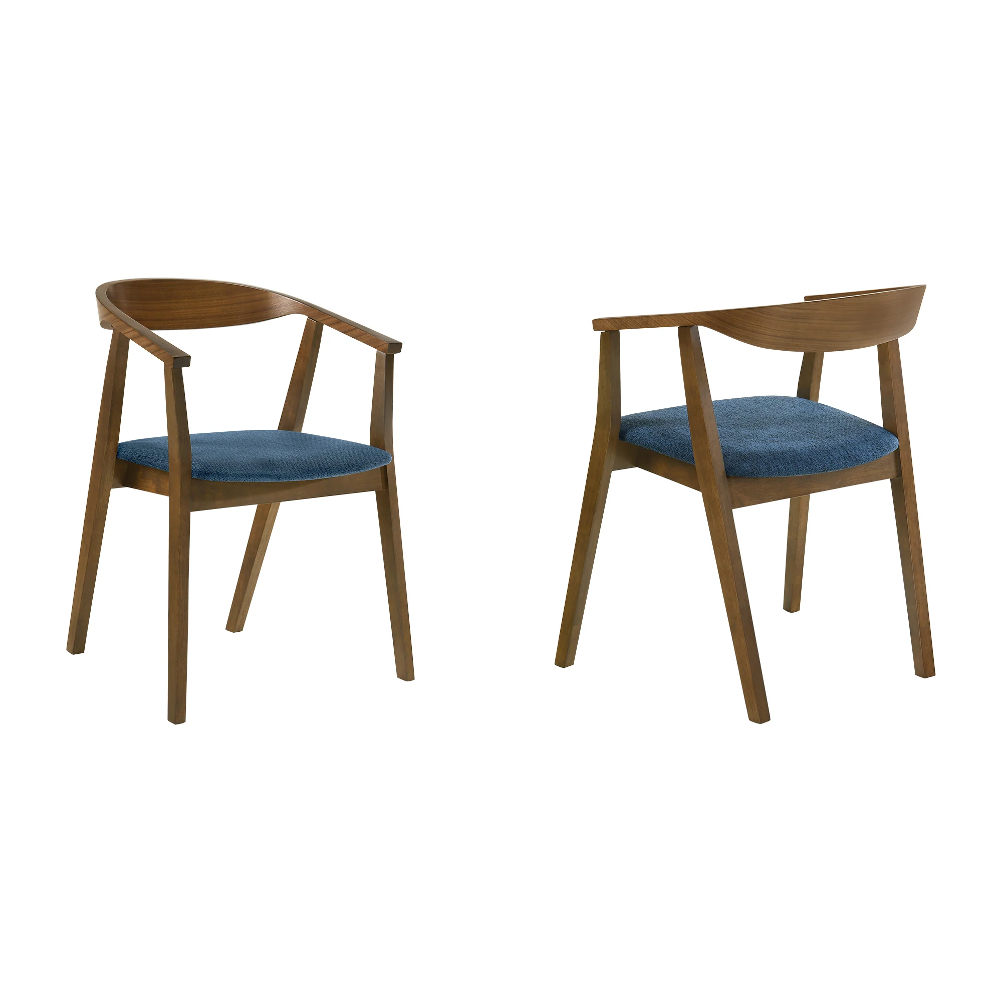 Santana Wood Dining Chair in Walnut Finish with Blue Fabric - Set of 2 By Armen Living - Image 3