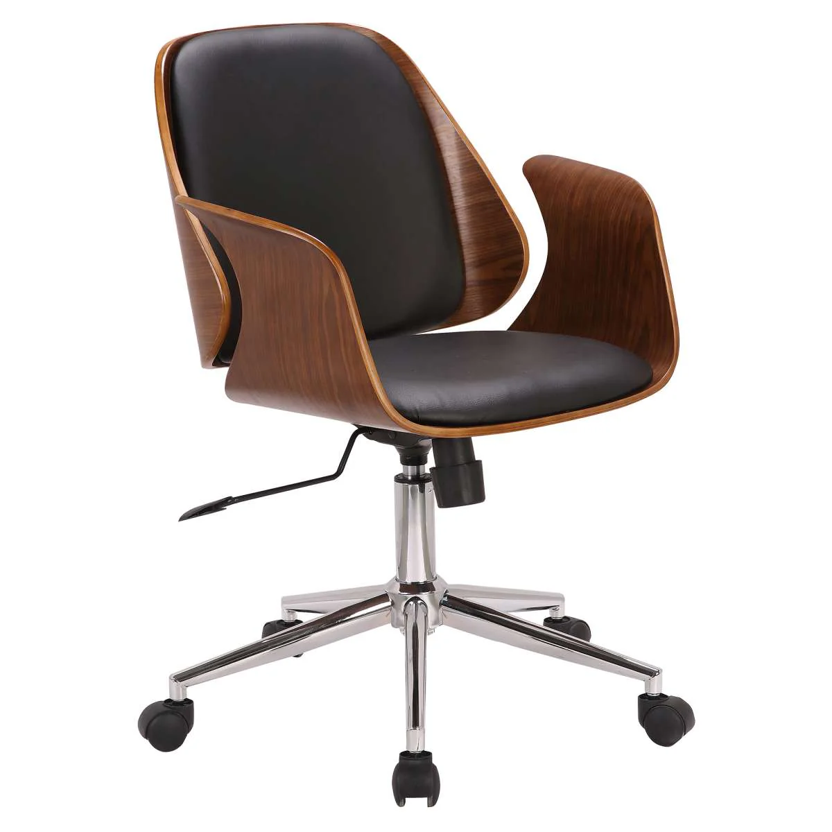 Santiago Mid-Century Office Chair in Black Faux Leather with Walnut Wood Finish By Armen Living - Image 2