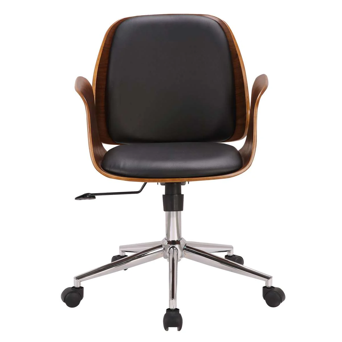 Santiago Mid-Century Office Chair in Black Faux Leather with Walnut Wood Finish By Armen Living - Image 3