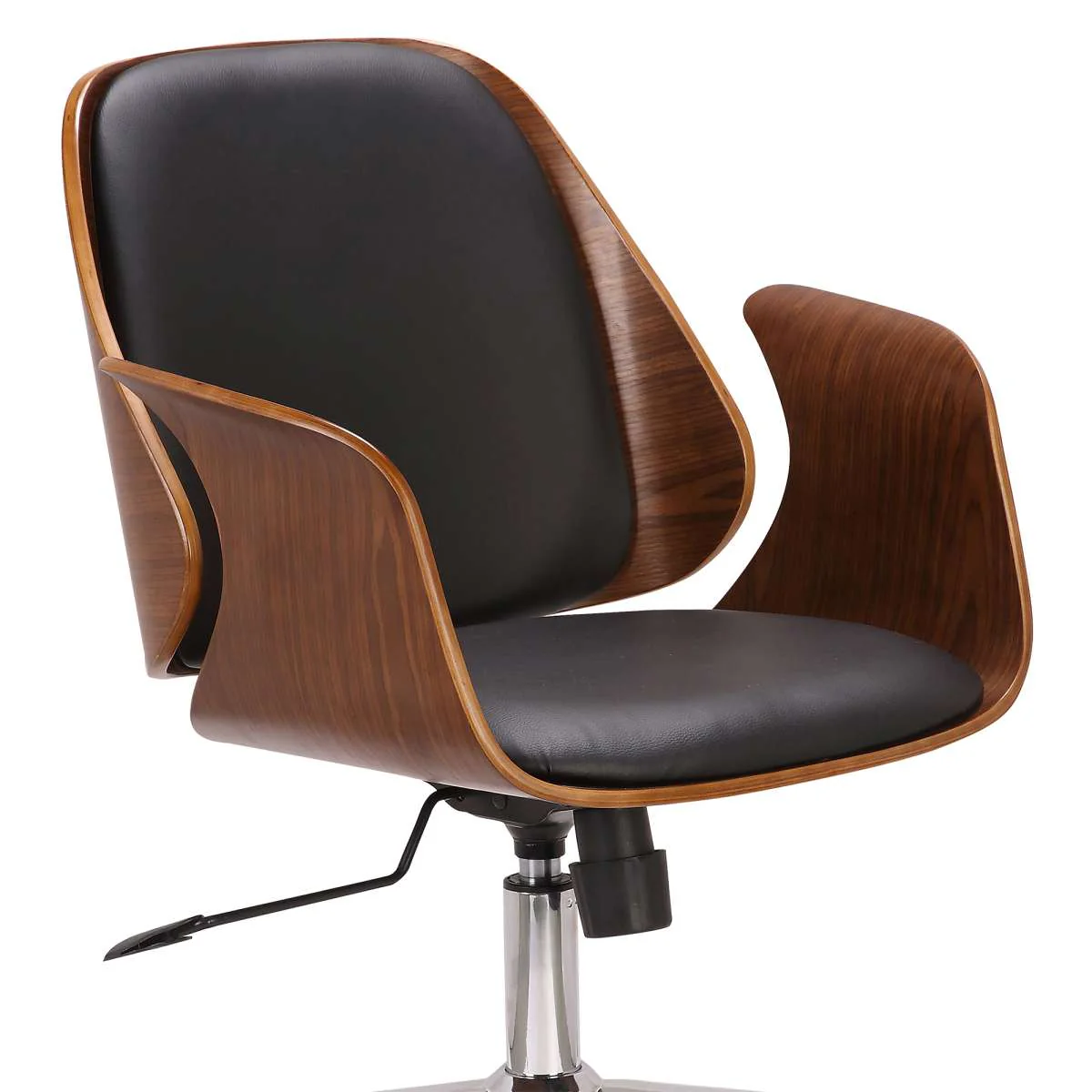 Santiago Mid-Century Office Chair in Black Faux Leather with Walnut Wood Finish By Armen Living - Image 4
