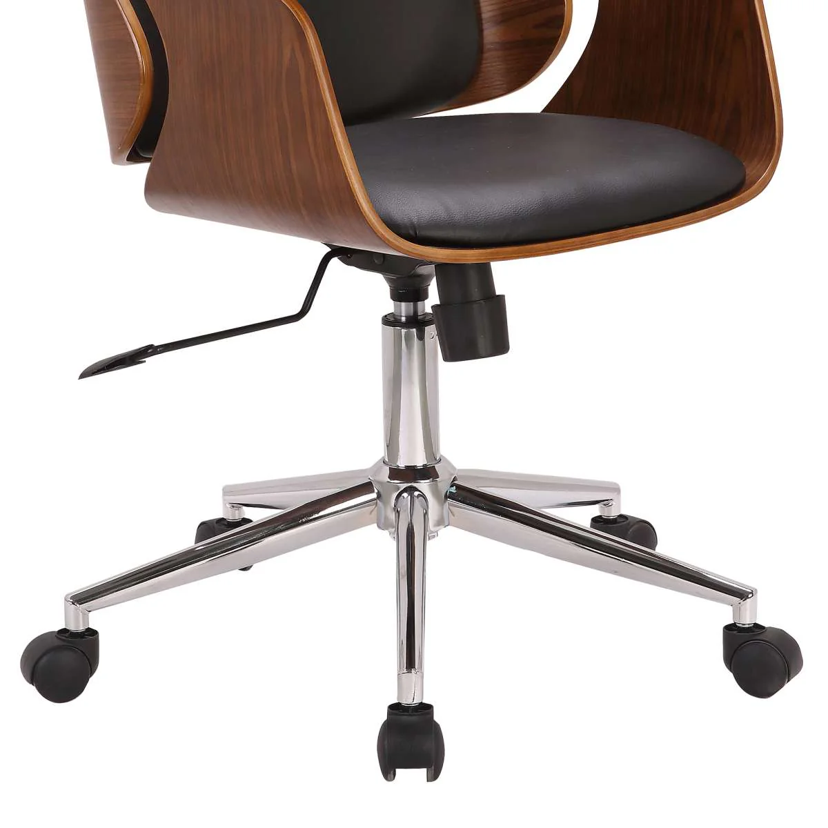 Santiago Mid-Century Office Chair in Black Faux Leather with Walnut Wood Finish By Armen Living - Image 6