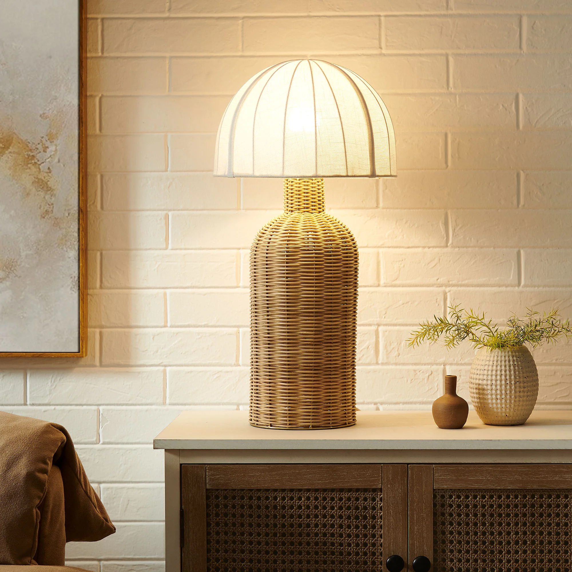 Santo Rattan Table Lamp With Dome Shade by Modway - Image 9