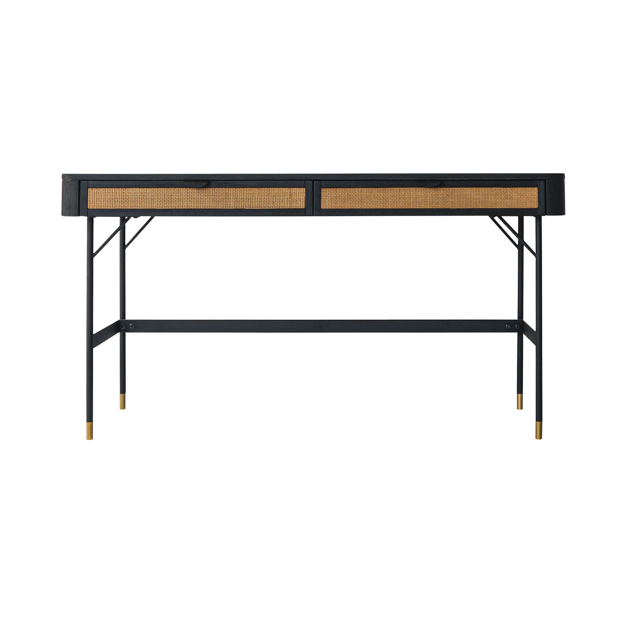 Saratoga 2 Drawer Desk in Black Acacia with Rattan By Armen Living - Image 2