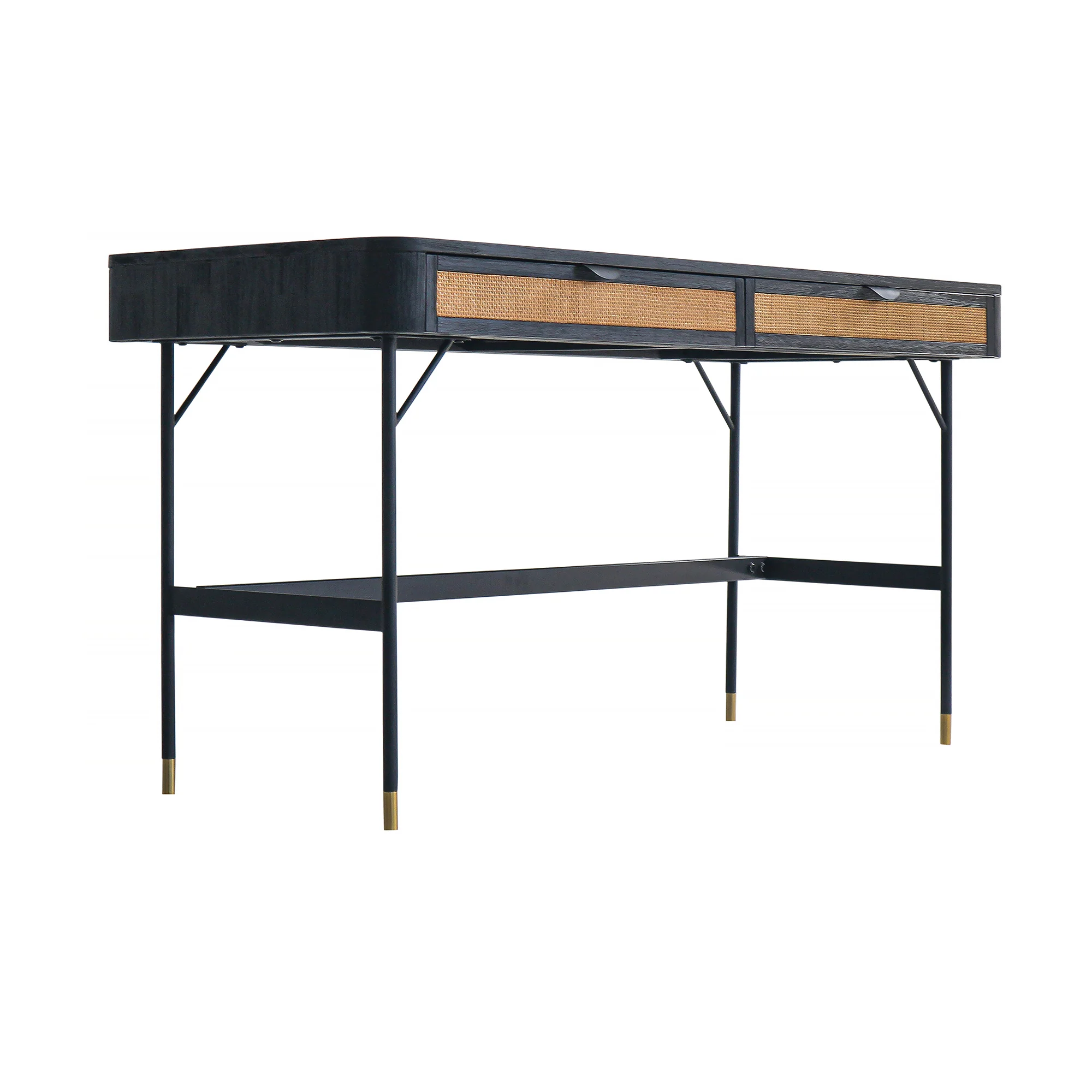 Saratoga 2 Drawer Desk in Black Acacia with Rattan By Armen Living - Image 3