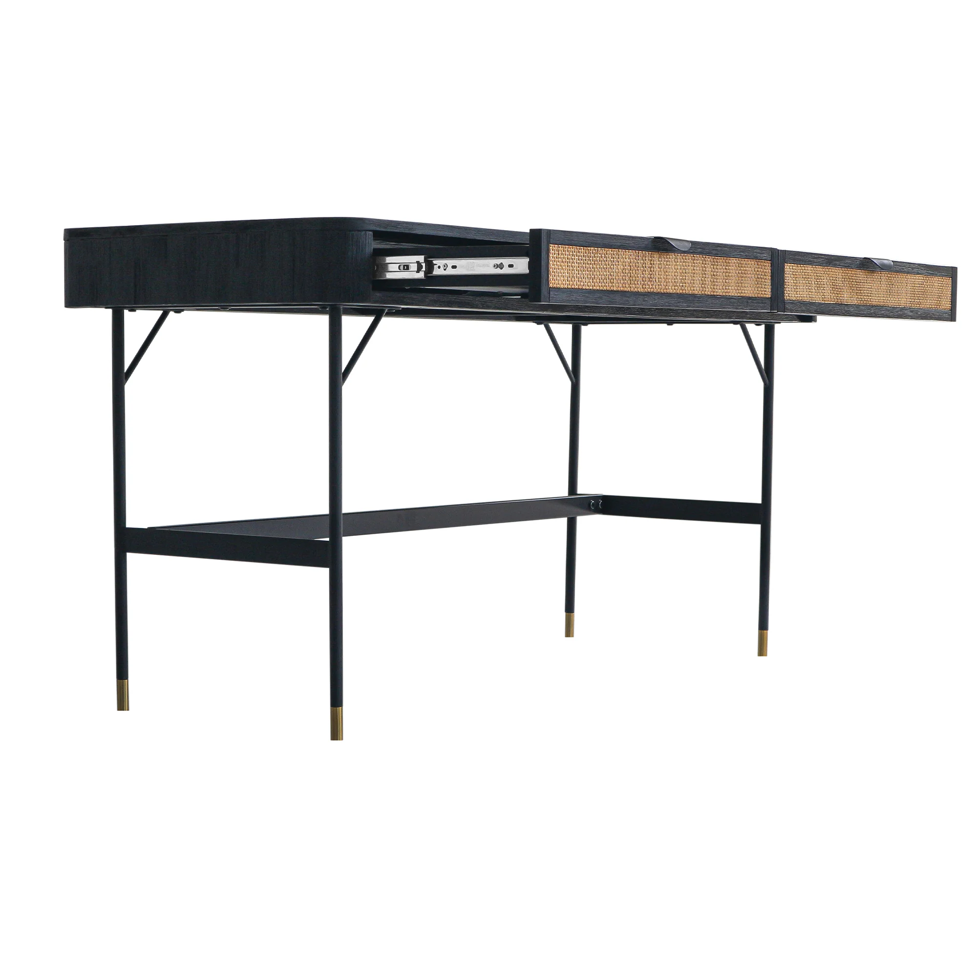 Saratoga 2 Drawer Desk in Black Acacia with Rattan By Armen Living - Image 4