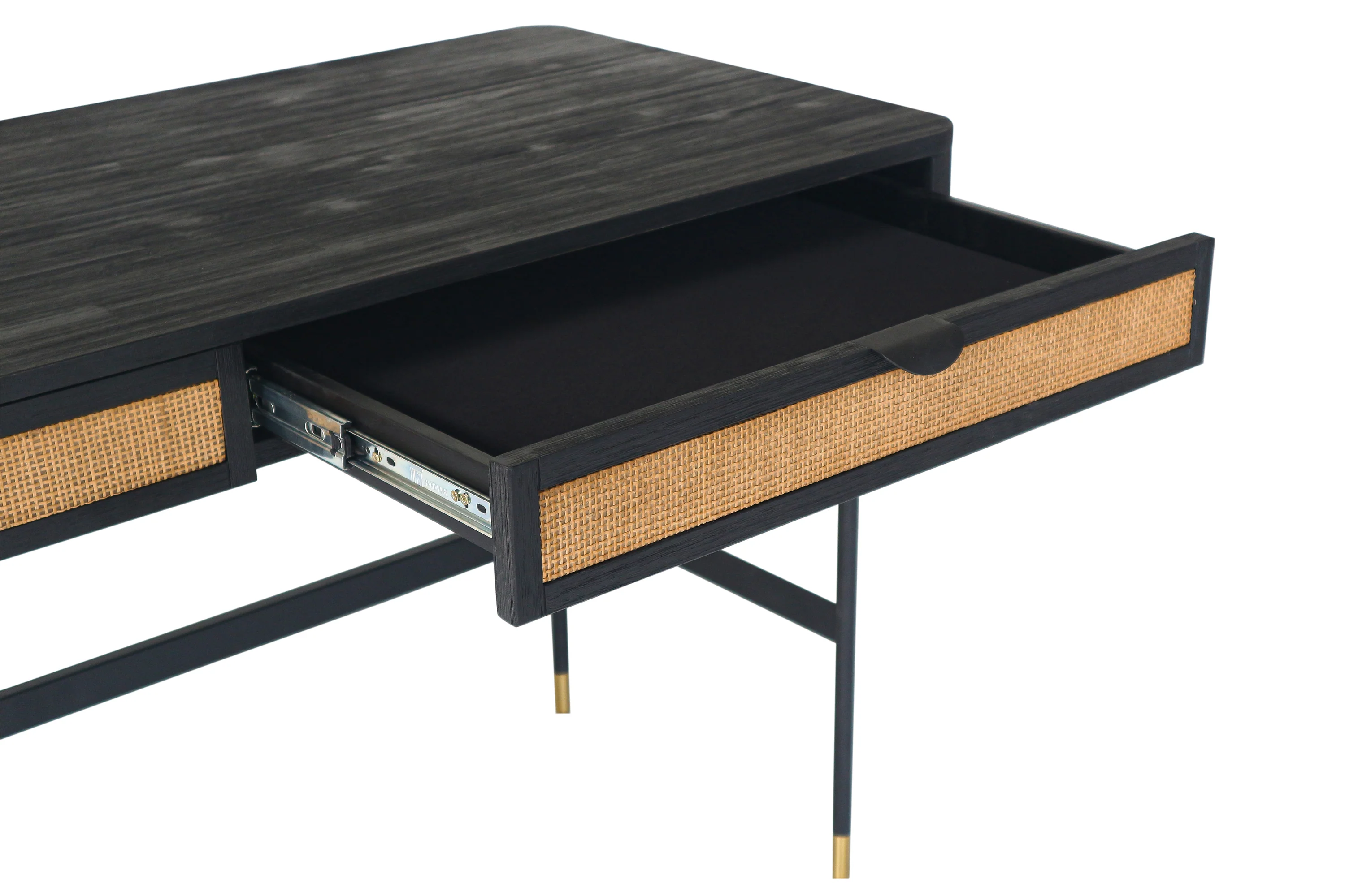 Saratoga 2 Drawer Desk in Black Acacia with Rattan By Armen Living - Image 5