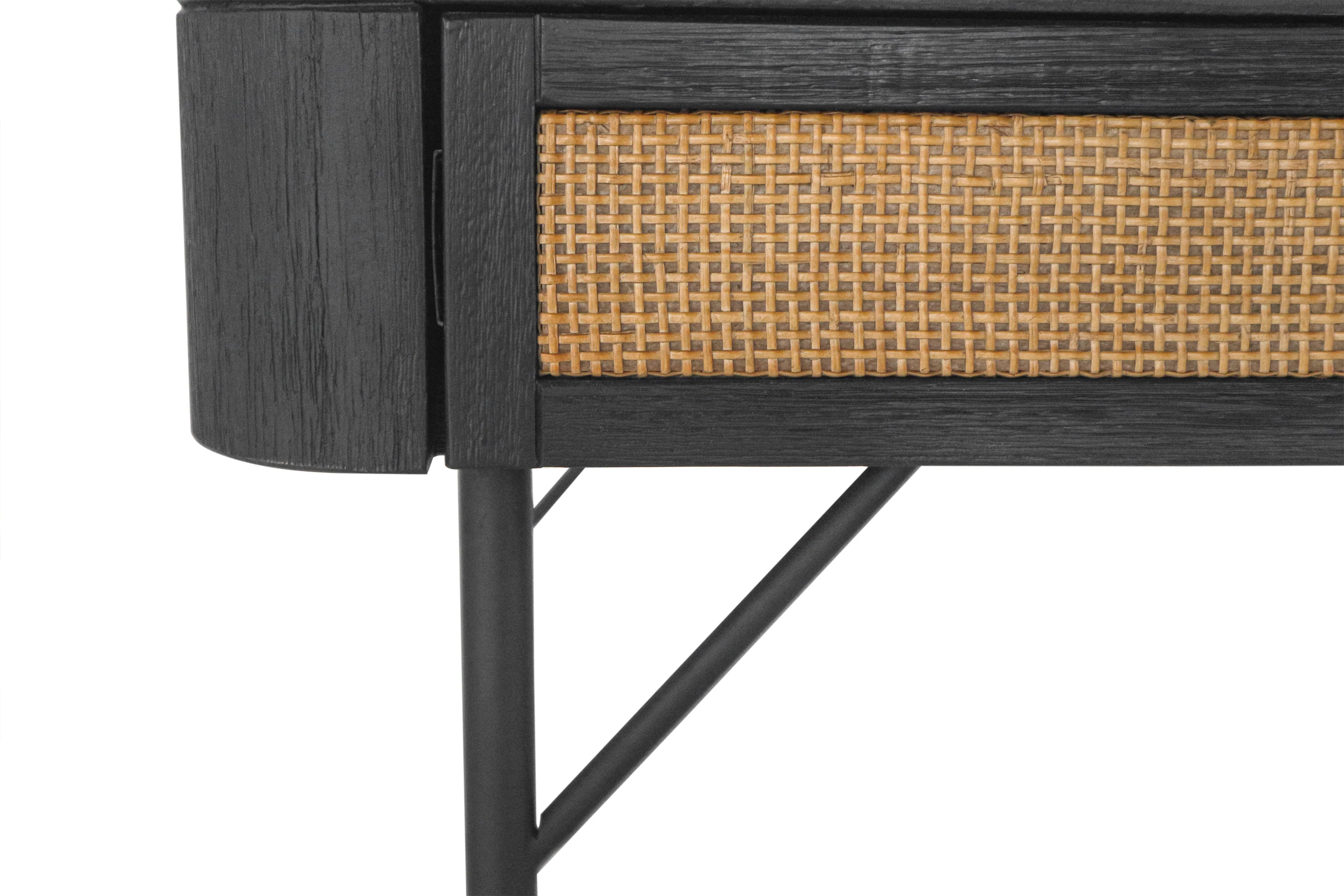 Saratoga 2 Drawer Desk in Black Acacia with Rattan By Armen Living - Image 6