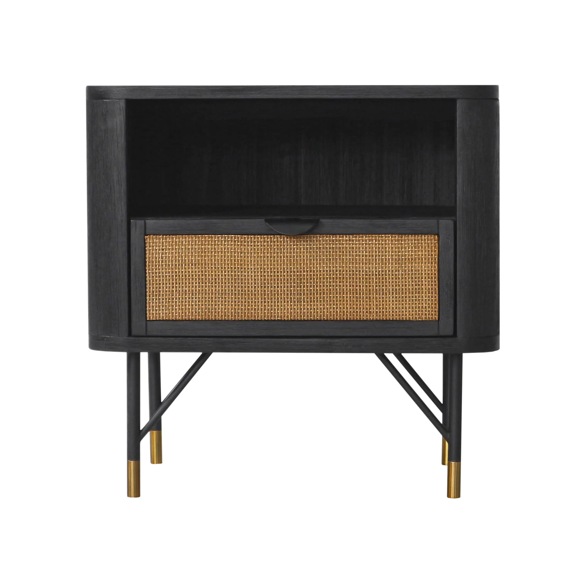 Saratoga 3 Piece King Bedroom Set in Black Acacia Wood and Rattan By Armen Living - Image 6