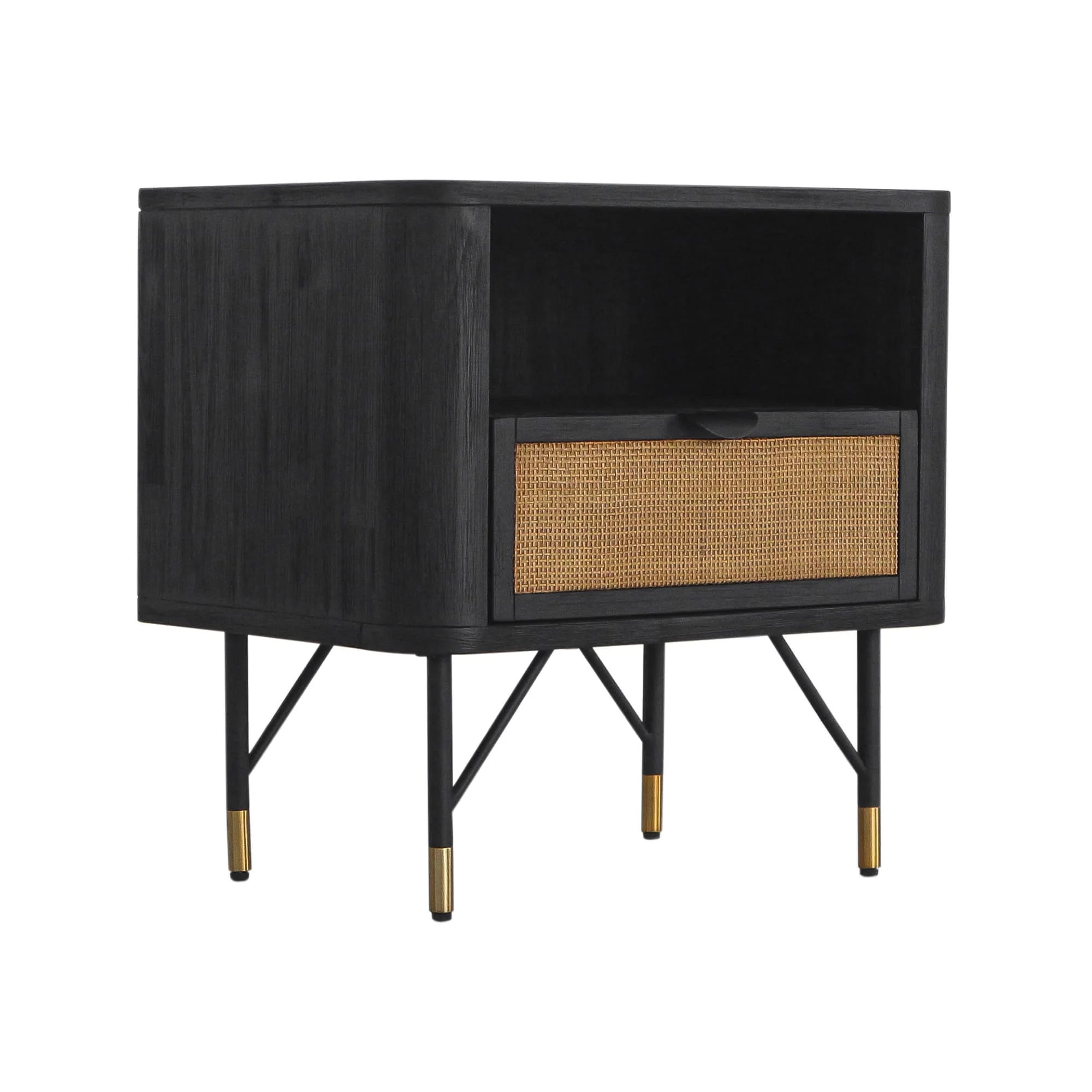 Saratoga 4 Piece King Bedroom Set in Black Acacia Wood and Rattan By Armen Living - Image 10