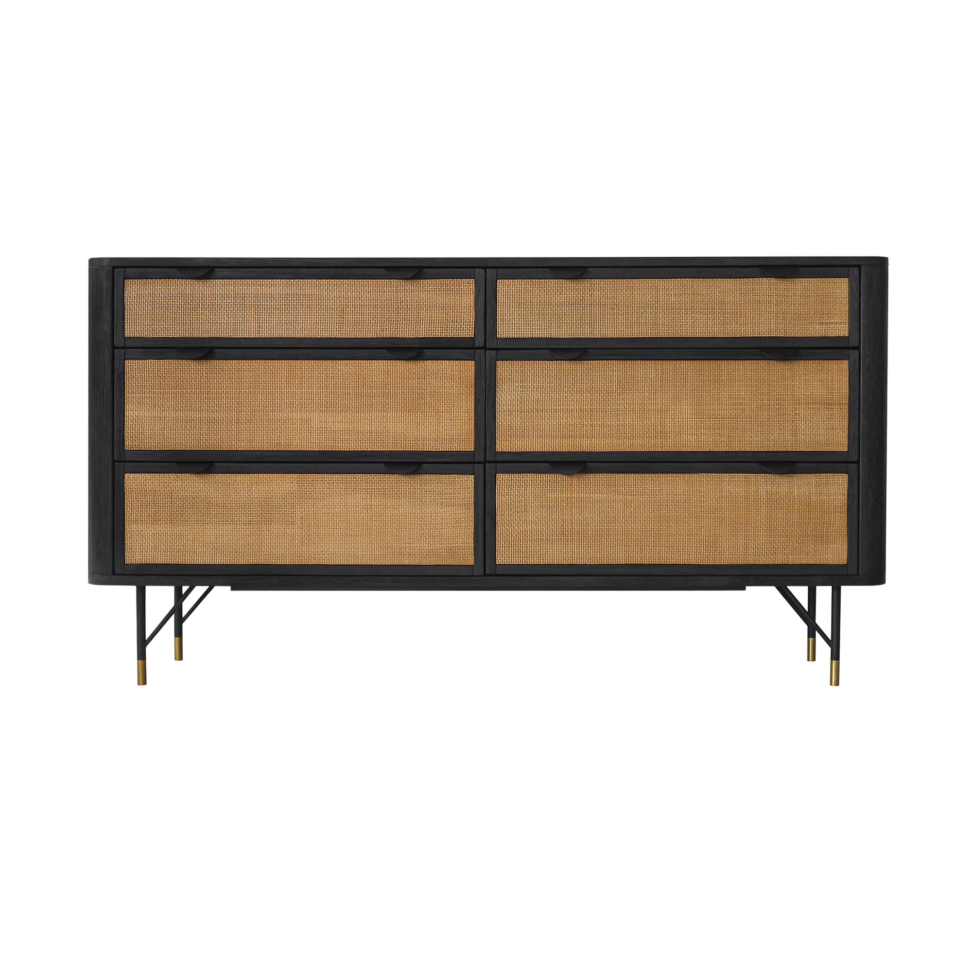 Saratoga 4 Piece King Bedroom Set in Black Acacia Wood and Rattan By Armen Living - Image 5