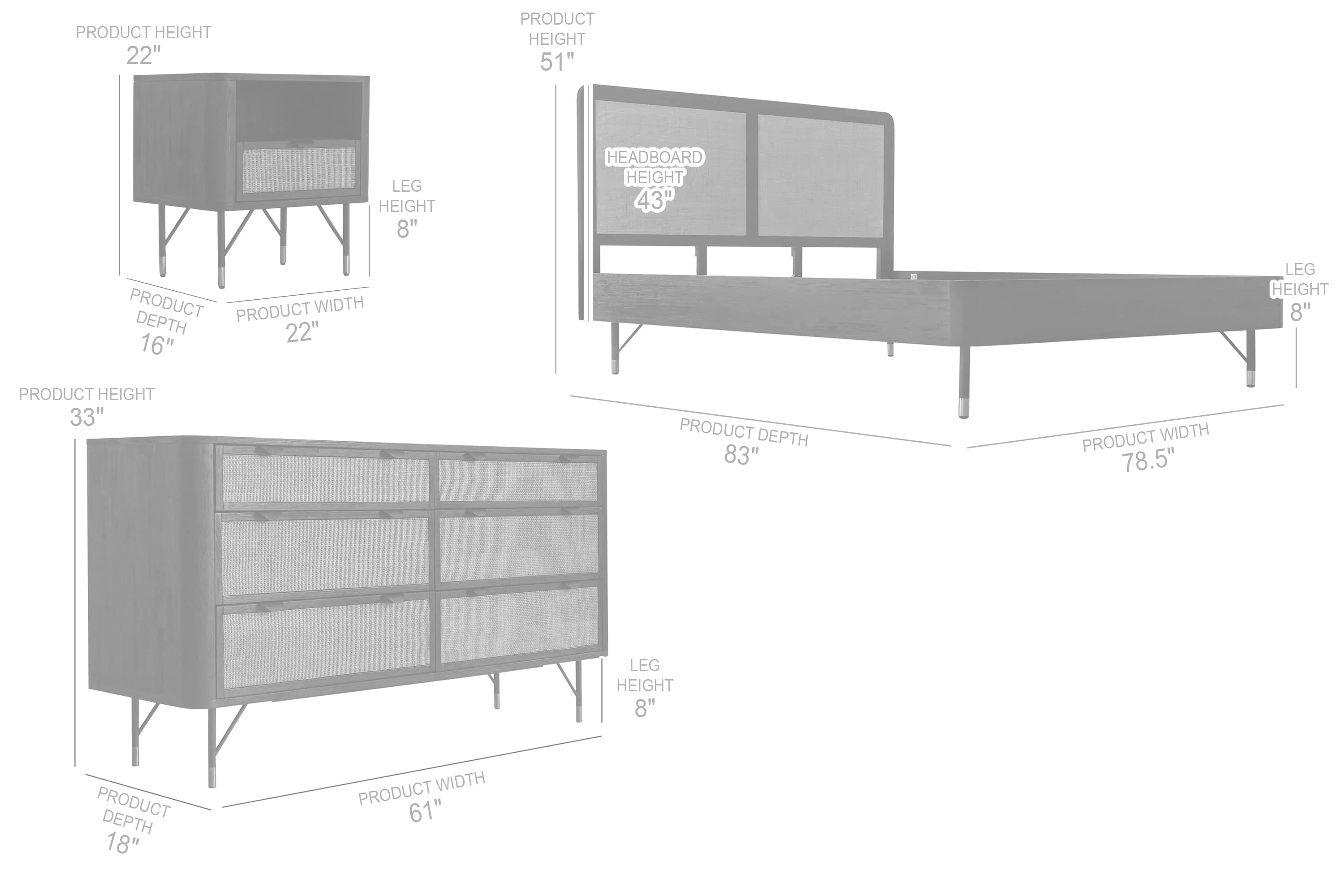 Saratoga 4 Piece King Bedroom Set in Black Acacia Wood and Rattan By Armen Living - Image 9