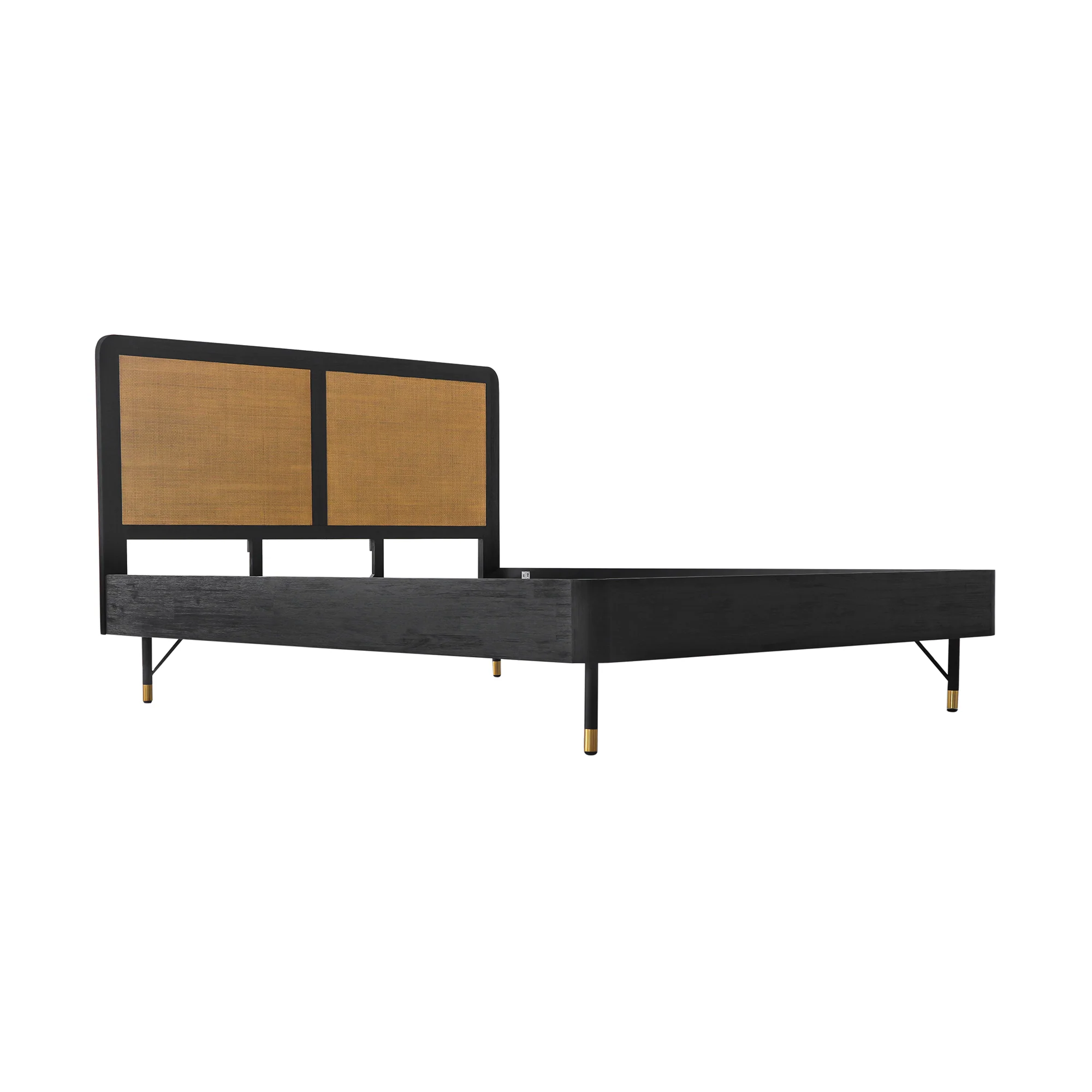 Saratoga 4 Piece Queen Bedroom Set in Black Acacia Wood and Rattan By Armen Living - Image 4