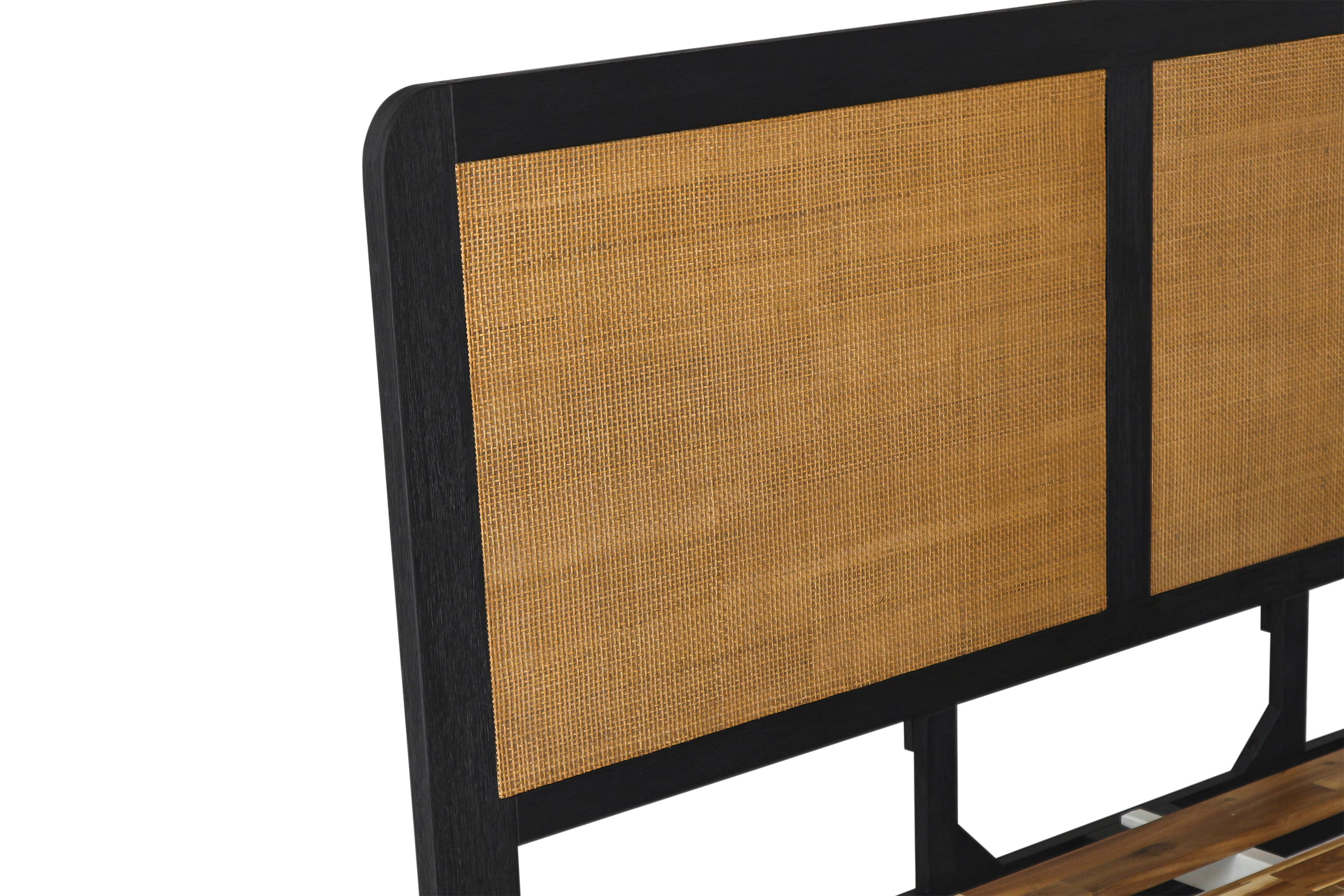 Saratoga 4 Piece Queen Bedroom Set in Black Acacia Wood and Rattan By Armen Living - Image 8