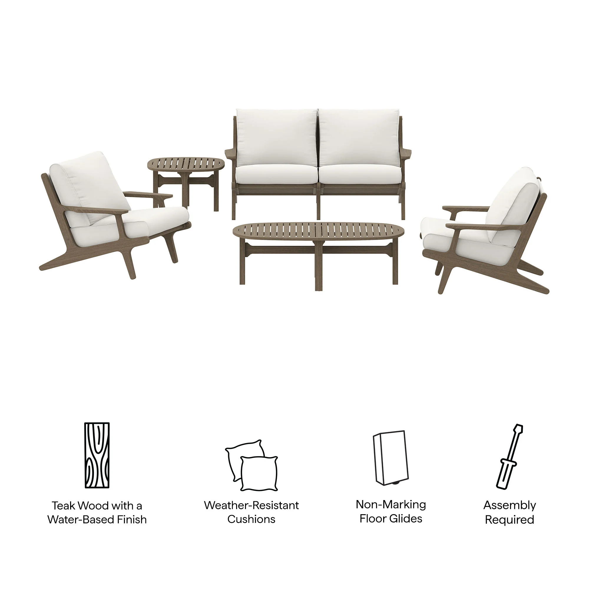 Saratoga 5-Piece Outdoor Patio Teak Wood Furniture Set by Modway - Image 5