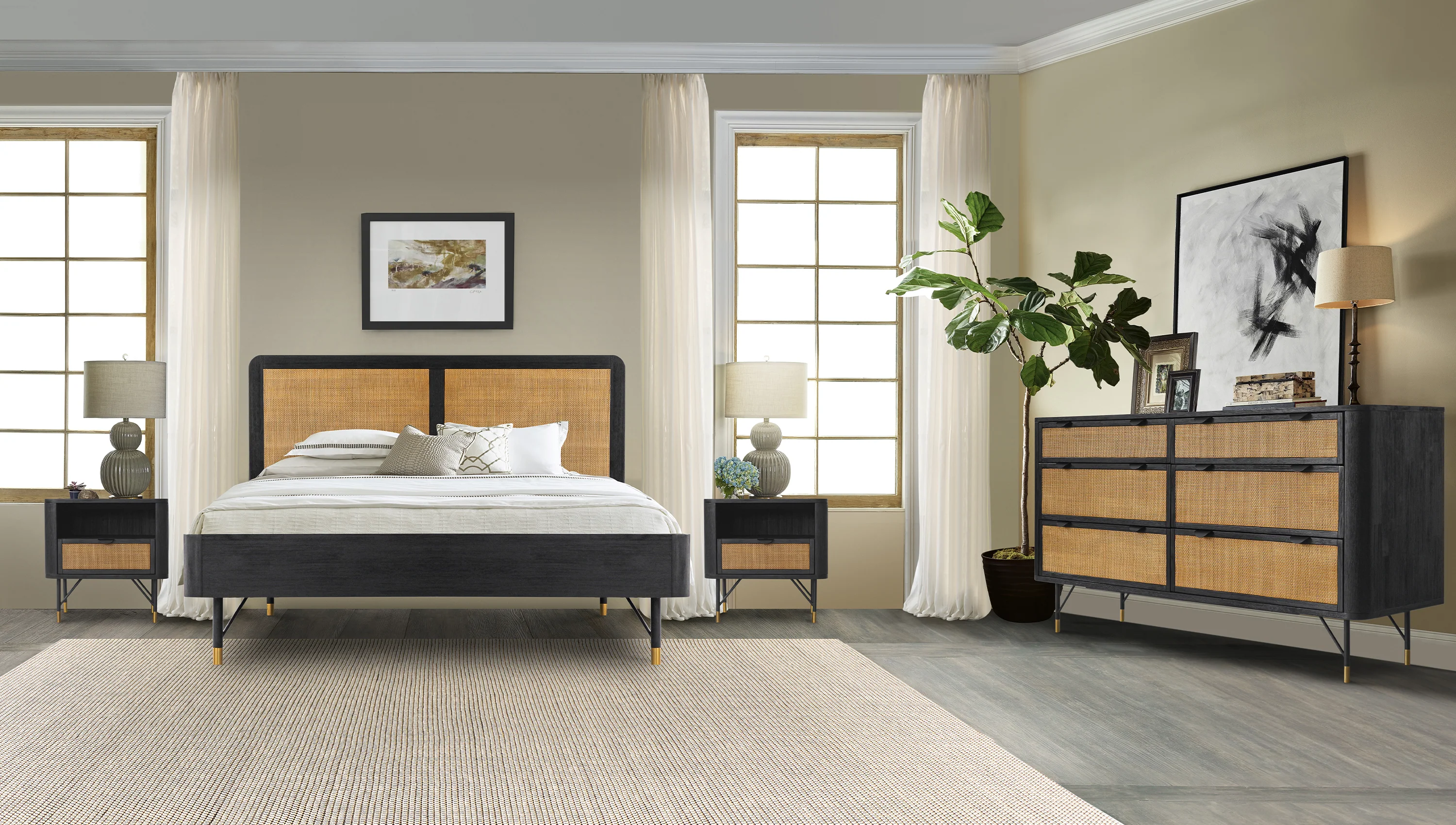 Saratoga 6 Drawer Dresser in Black Acacia with Rattan By Armen Living - Image 3