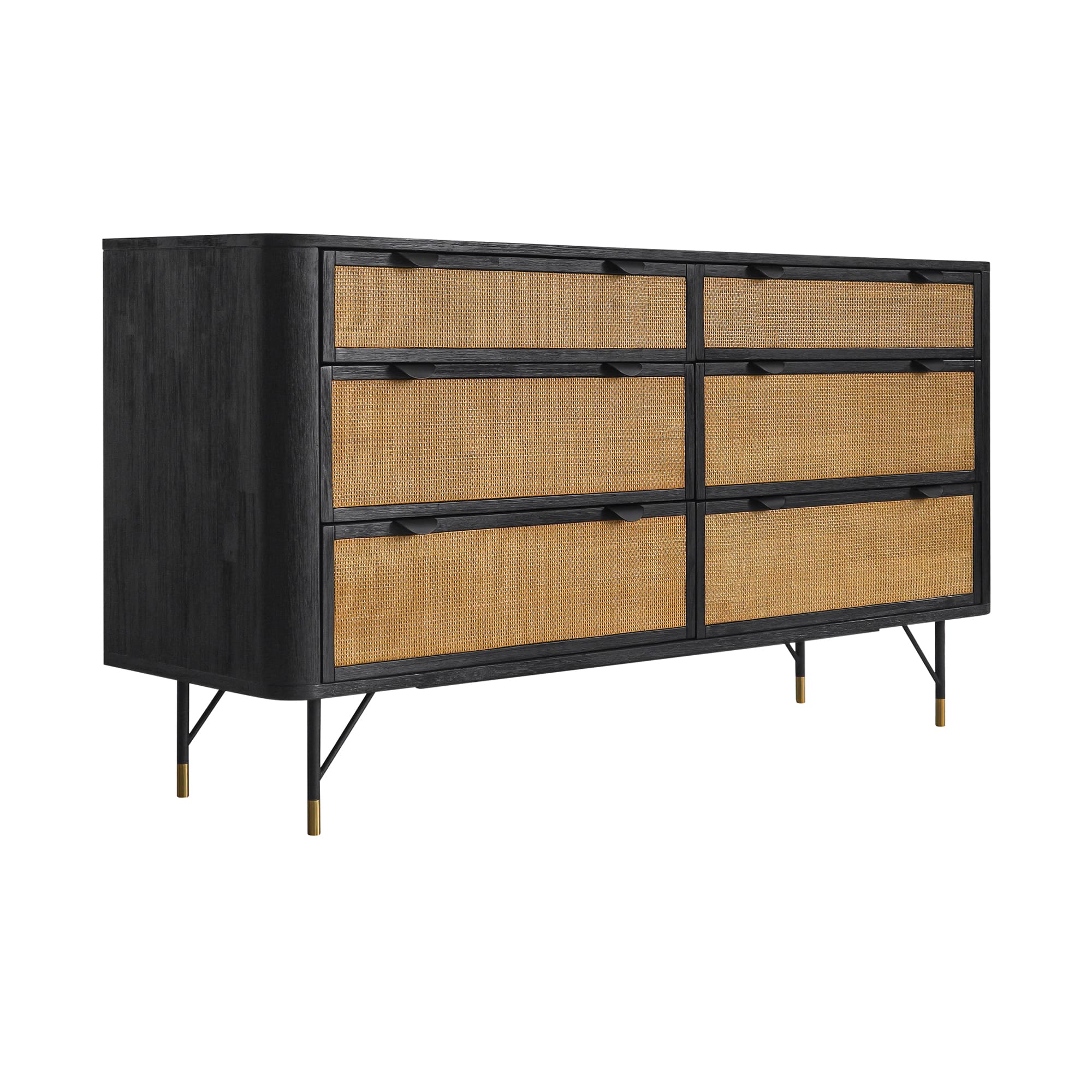 Saratoga 6 Drawer Dresser in Black Acacia with Rattan By Armen Living - Image 4