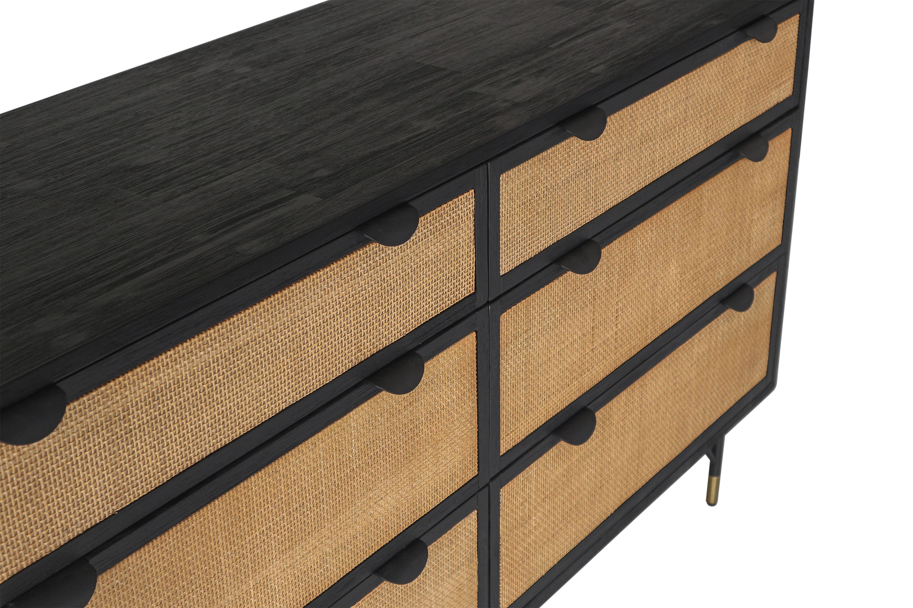 Saratoga 6 Drawer Dresser in Black Acacia with Rattan By Armen Living - Image 6