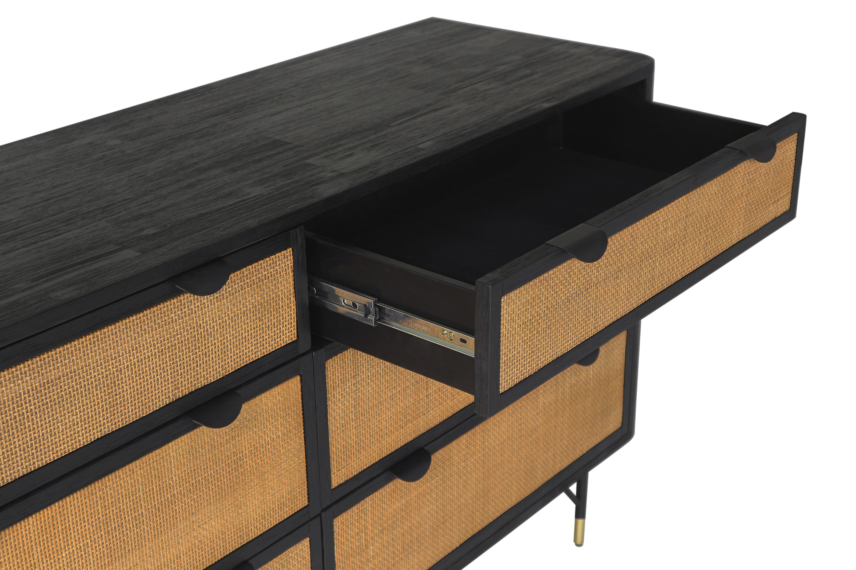 Saratoga 6 Drawer Dresser in Black Acacia with Rattan By Armen Living - Image 7