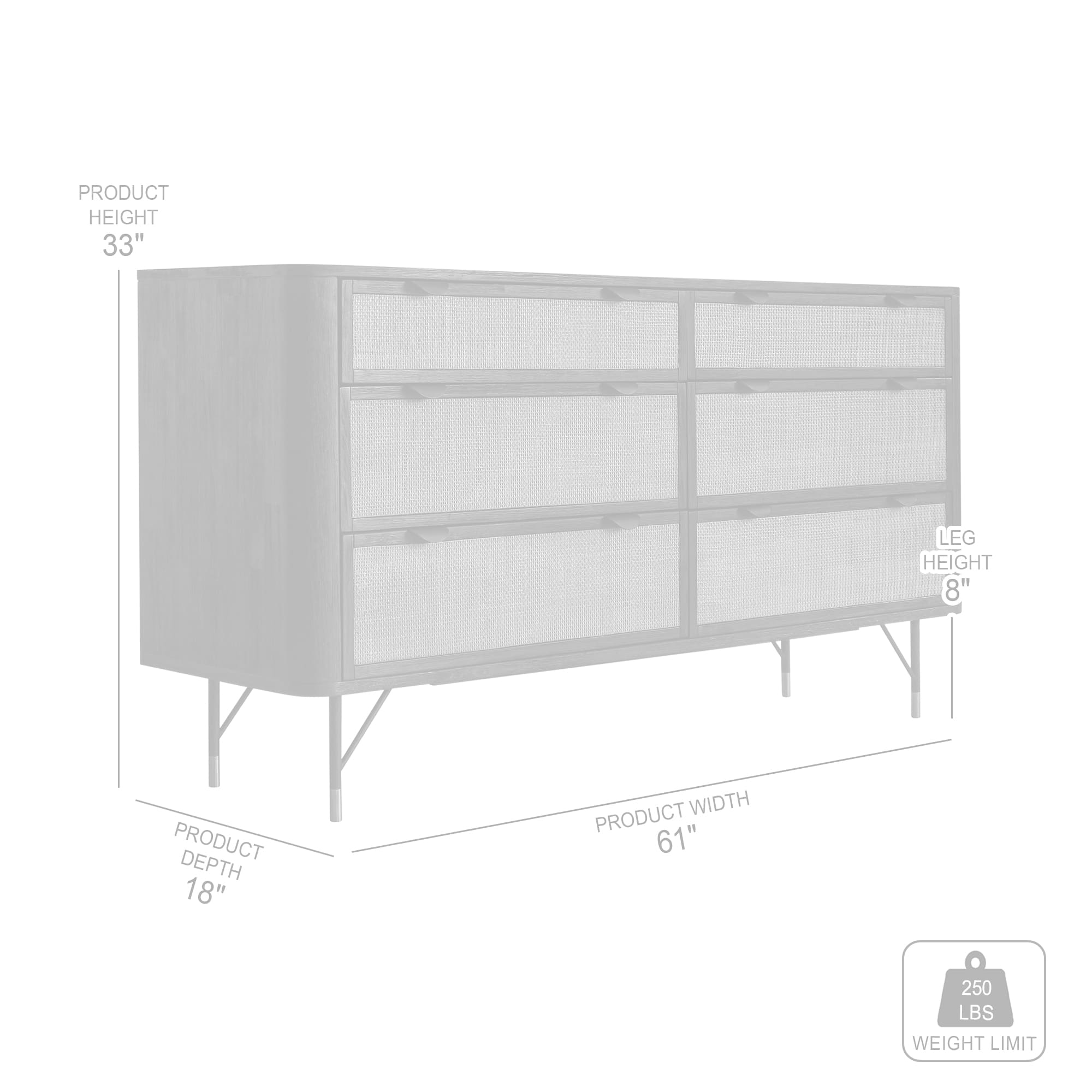Saratoga 6 Drawer Dresser in Black Acacia with Rattan By Armen Living - Image 8