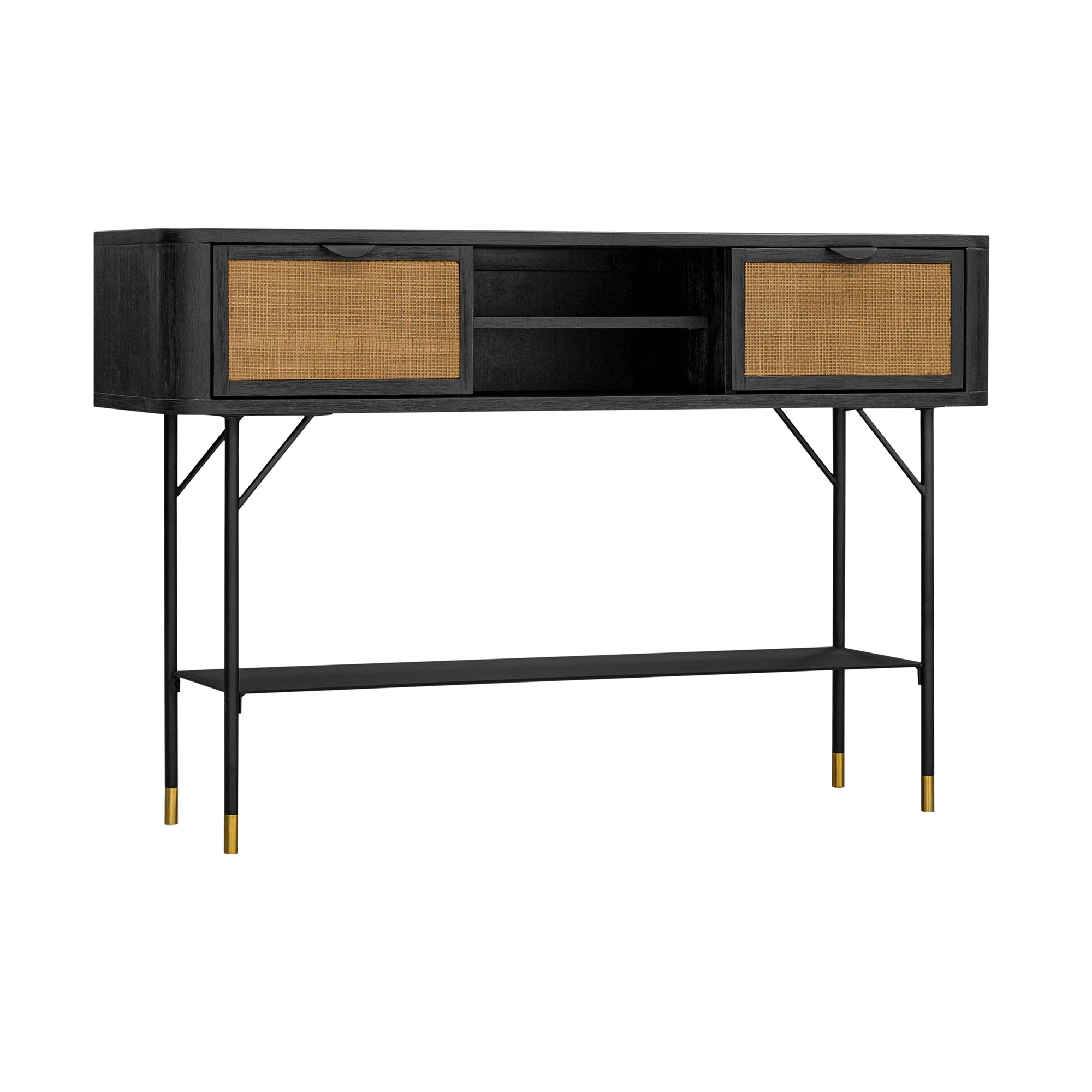 Saratoga Console Table in Black Acacia with Rattan By Armen Living - Image 2