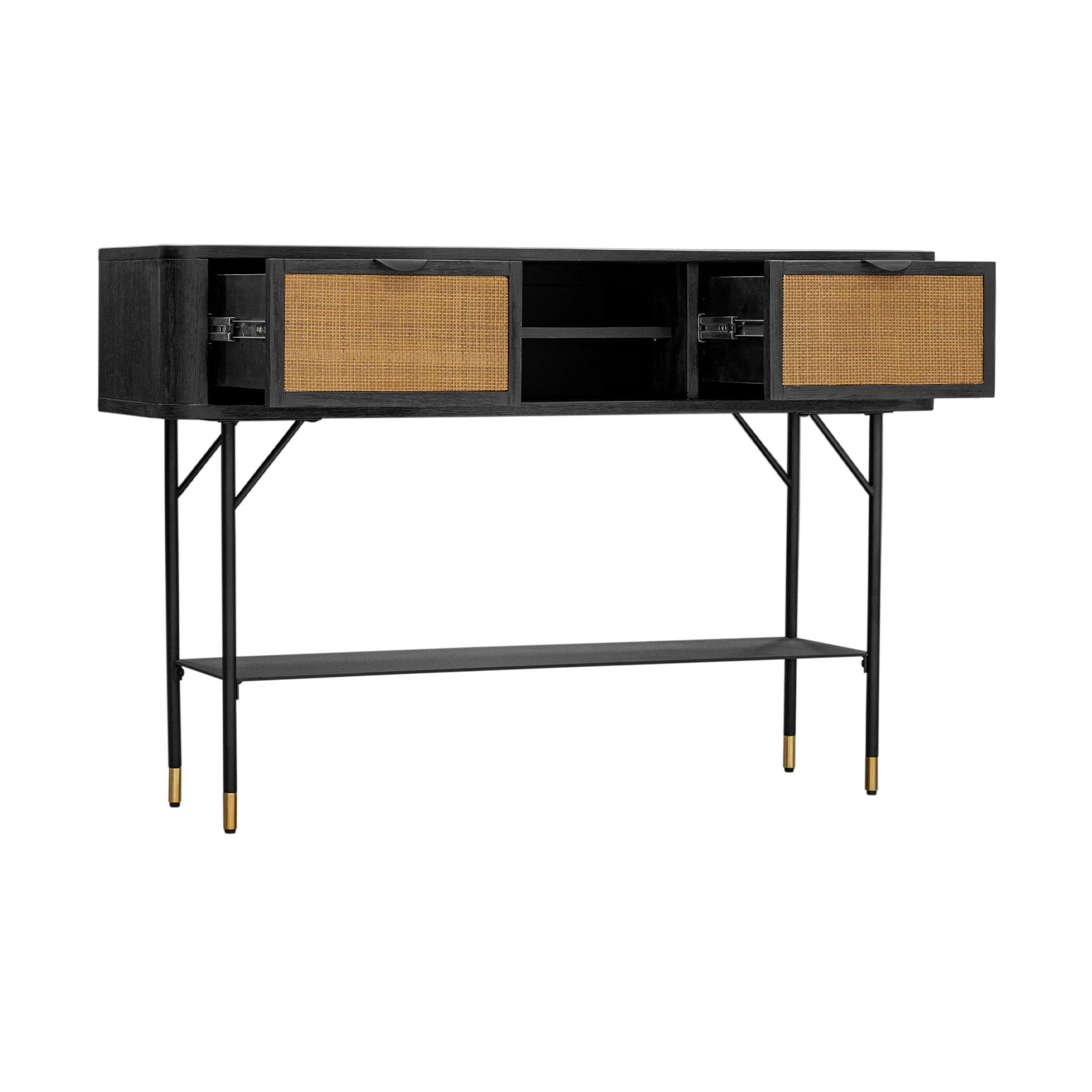 Saratoga Console Table in Black Acacia with Rattan By Armen Living - Image 3
