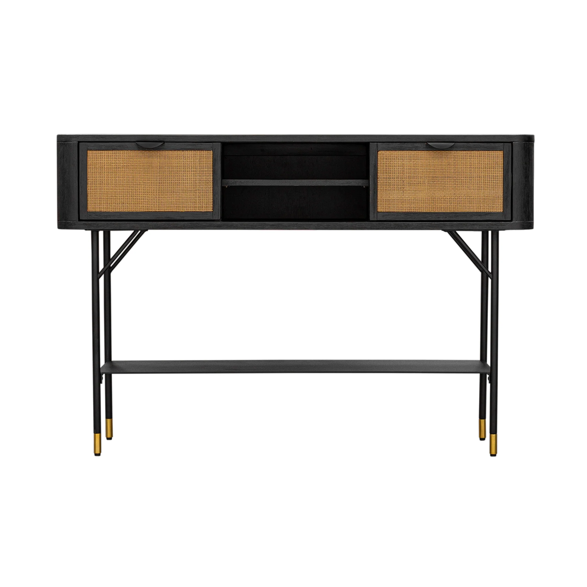 Saratoga Console Table in Black Acacia with Rattan By Armen Living - Image 4