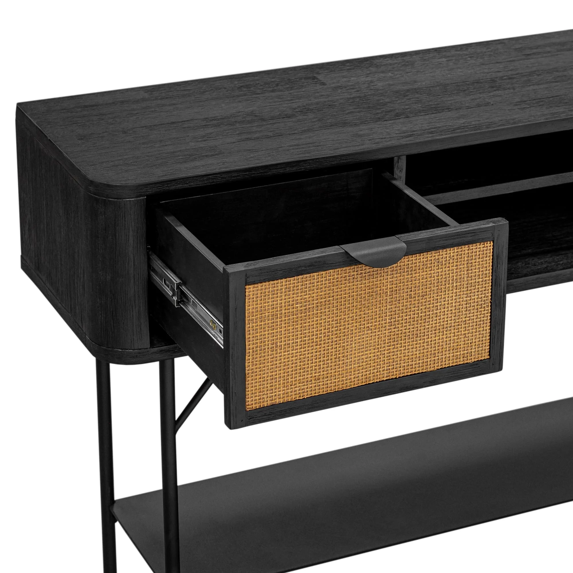 Saratoga Console Table in Black Acacia with Rattan By Armen Living - Image 5