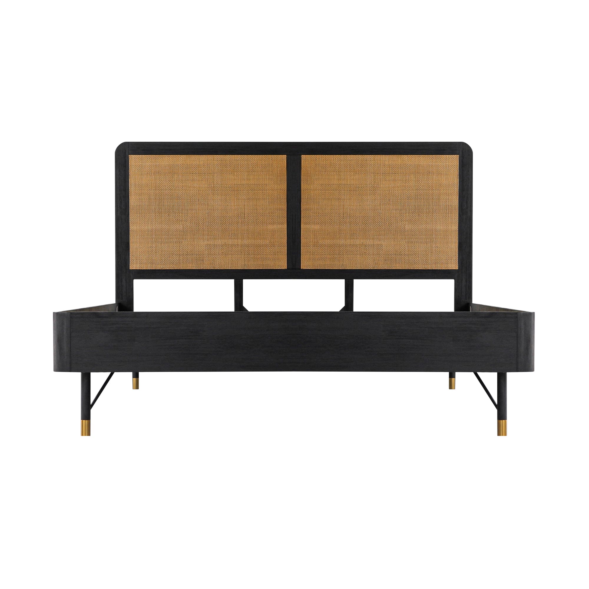 Saratoga King Platform Frame Bed in Black Acacia with Rattan Headboard By Armen Living - Image 2